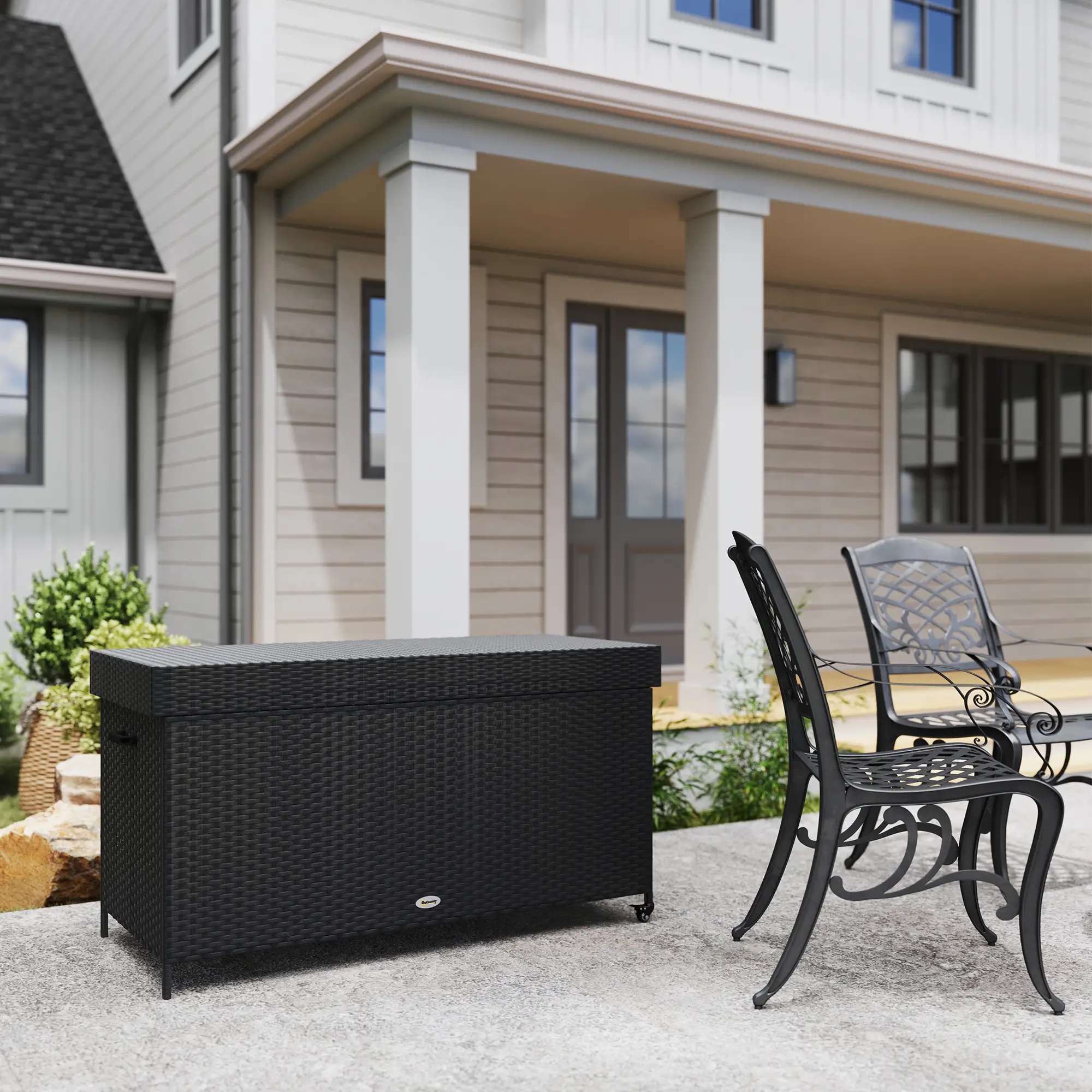 Outsunny 627L Rattan Garden Storage Box, Black - Image 9