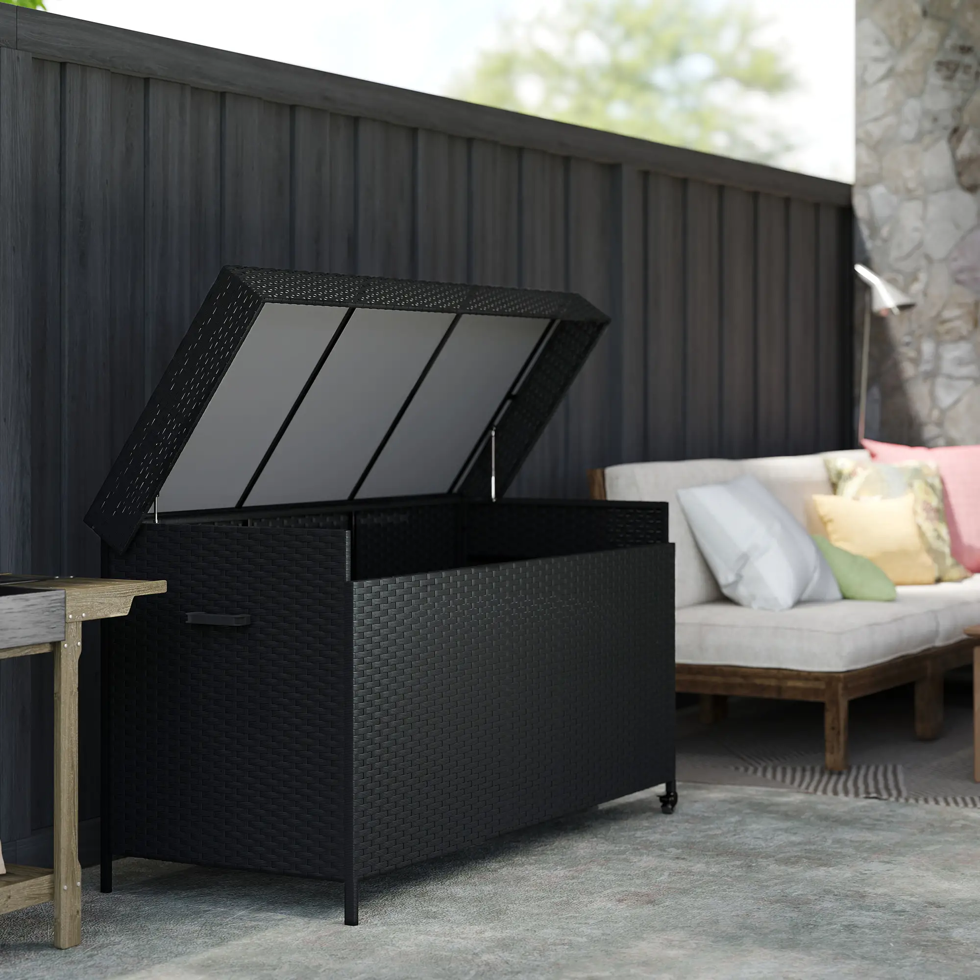 Outsunny 627L Rattan Garden Storage Box, Black - Image 10