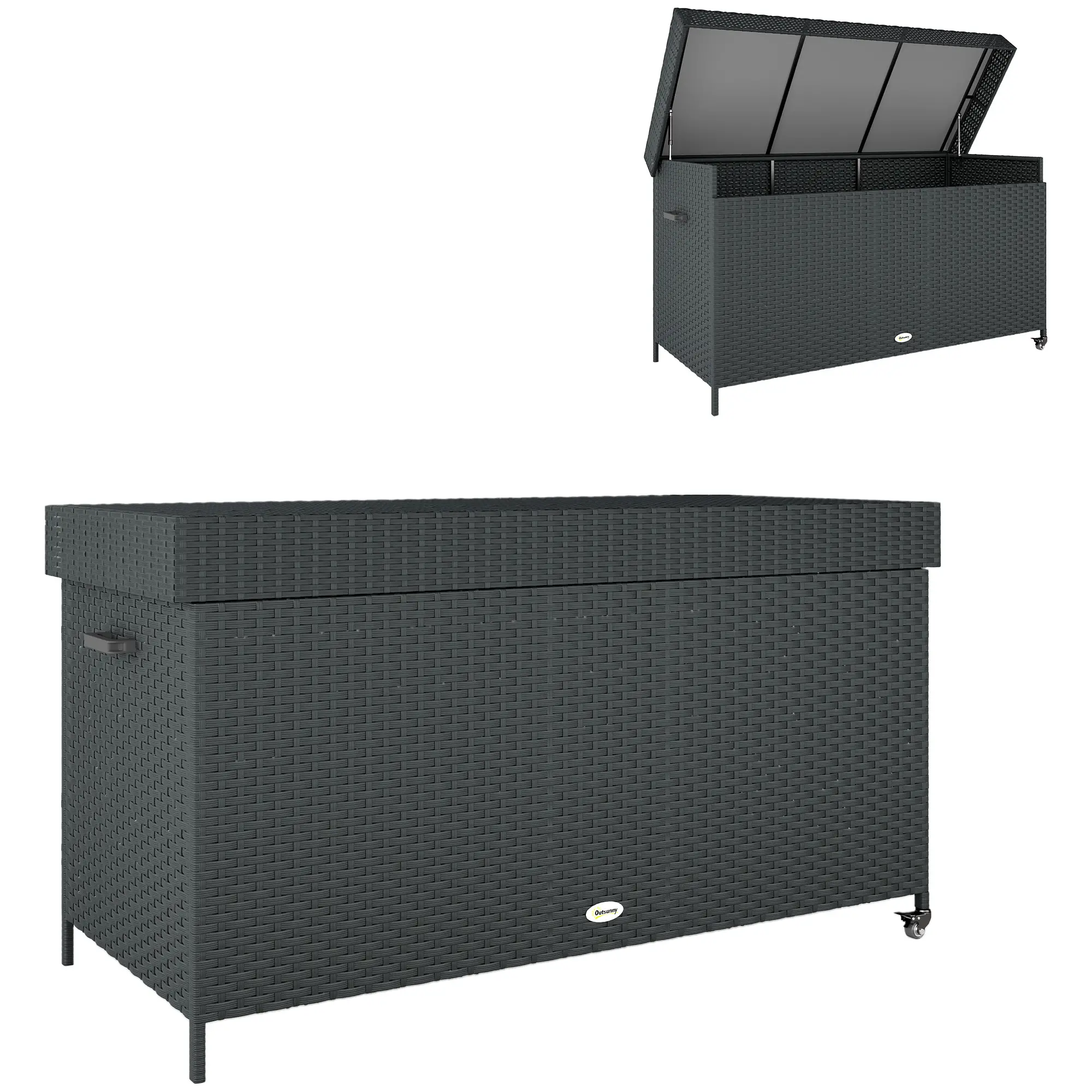 Outsunny 627L Rattan Garden Storage Box, Black - Image 11