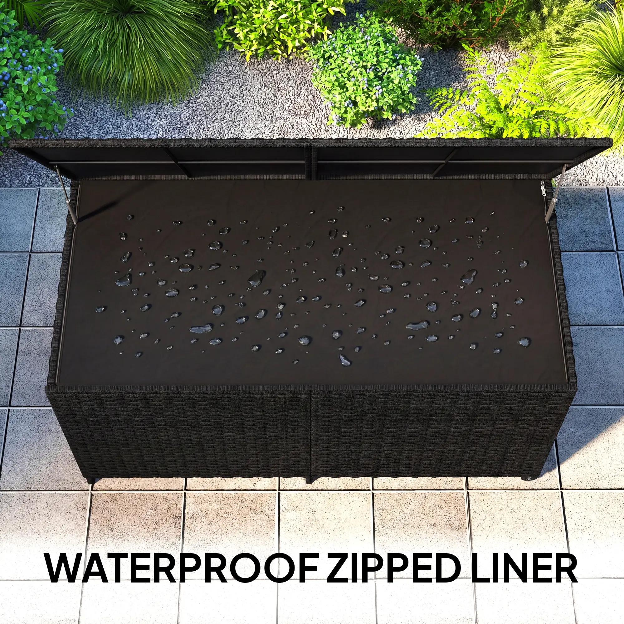 Outsunny 650L Rattan Garden Storage Box, Black - Image 5