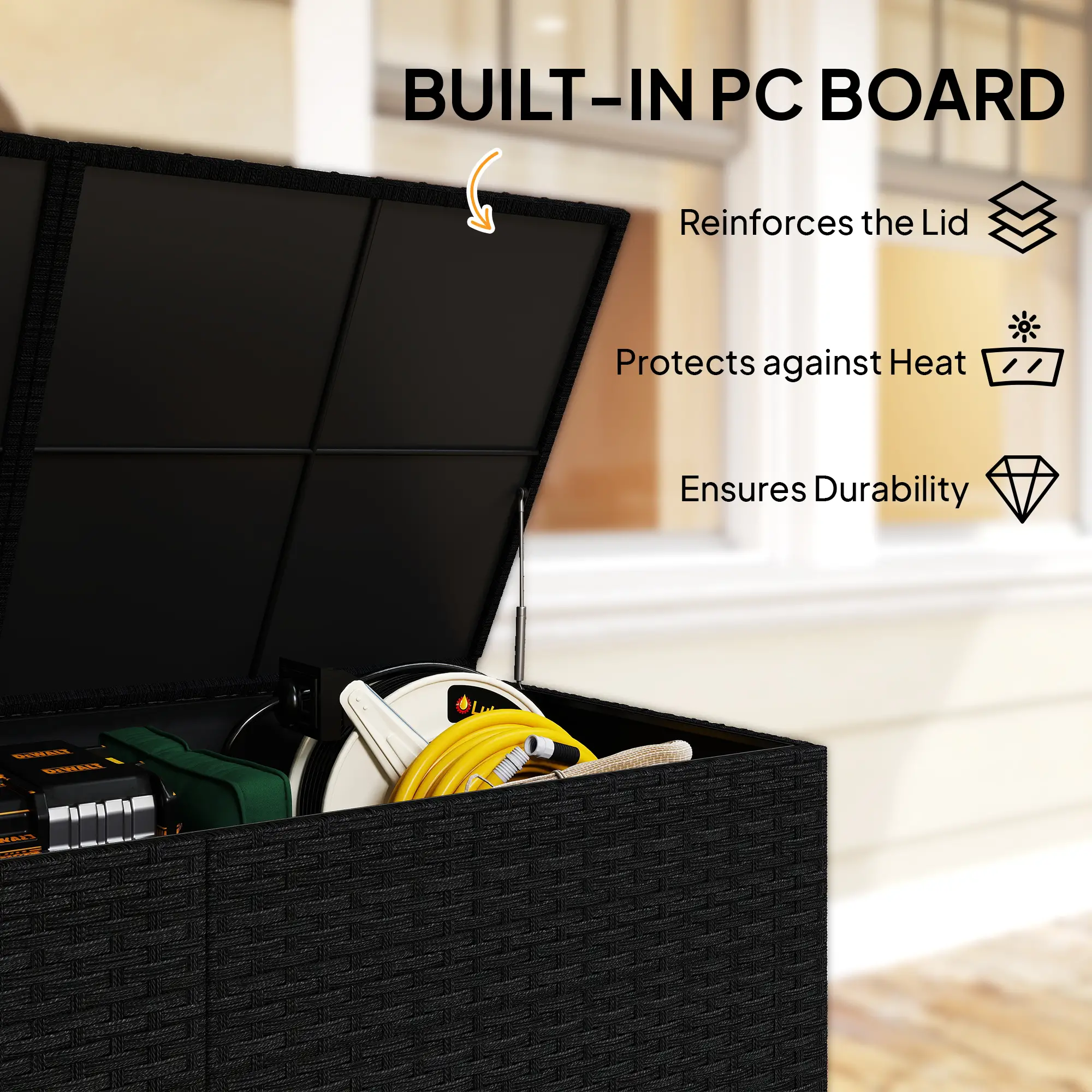 Outsunny 650L Rattan Garden Storage Box, Black - Image 6