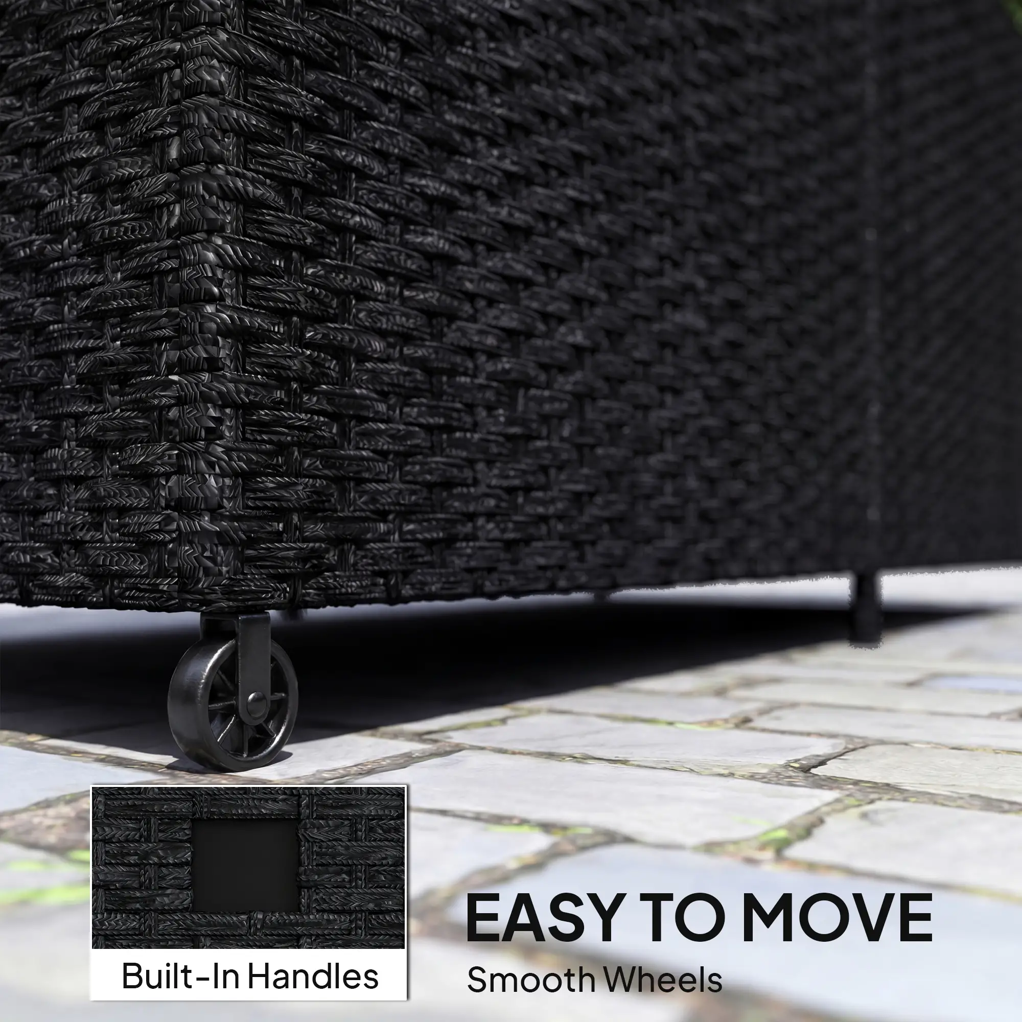 Outsunny 650L Rattan Garden Storage Box, Black - Image 8