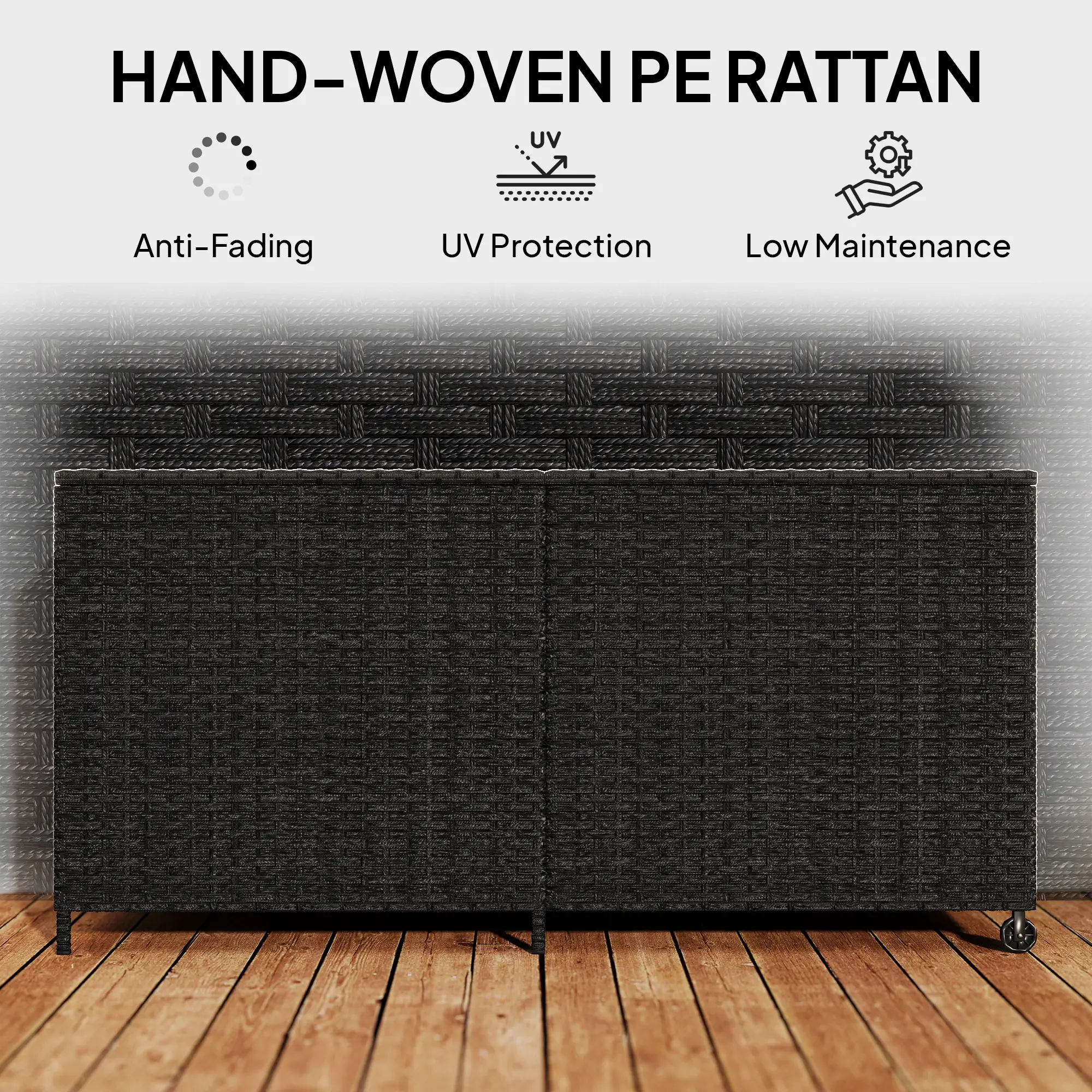 Outsunny 650L Rattan Garden Storage Box, Black - Image 9