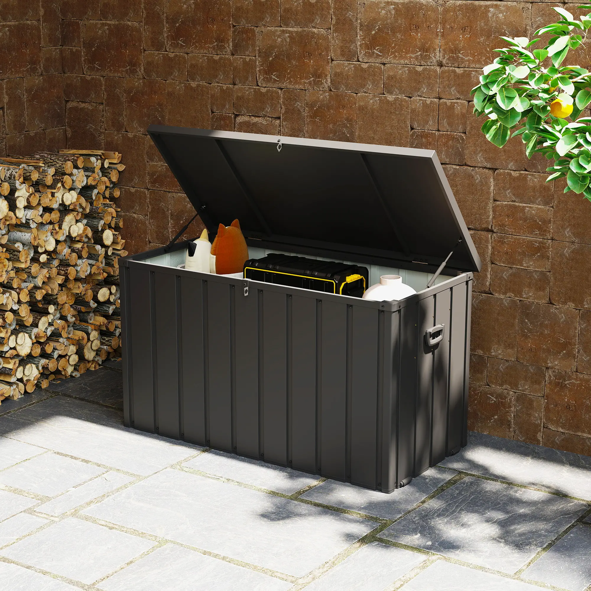 Outsunny 450L Steel Garden Storage Box, Dark Grey - Image 2