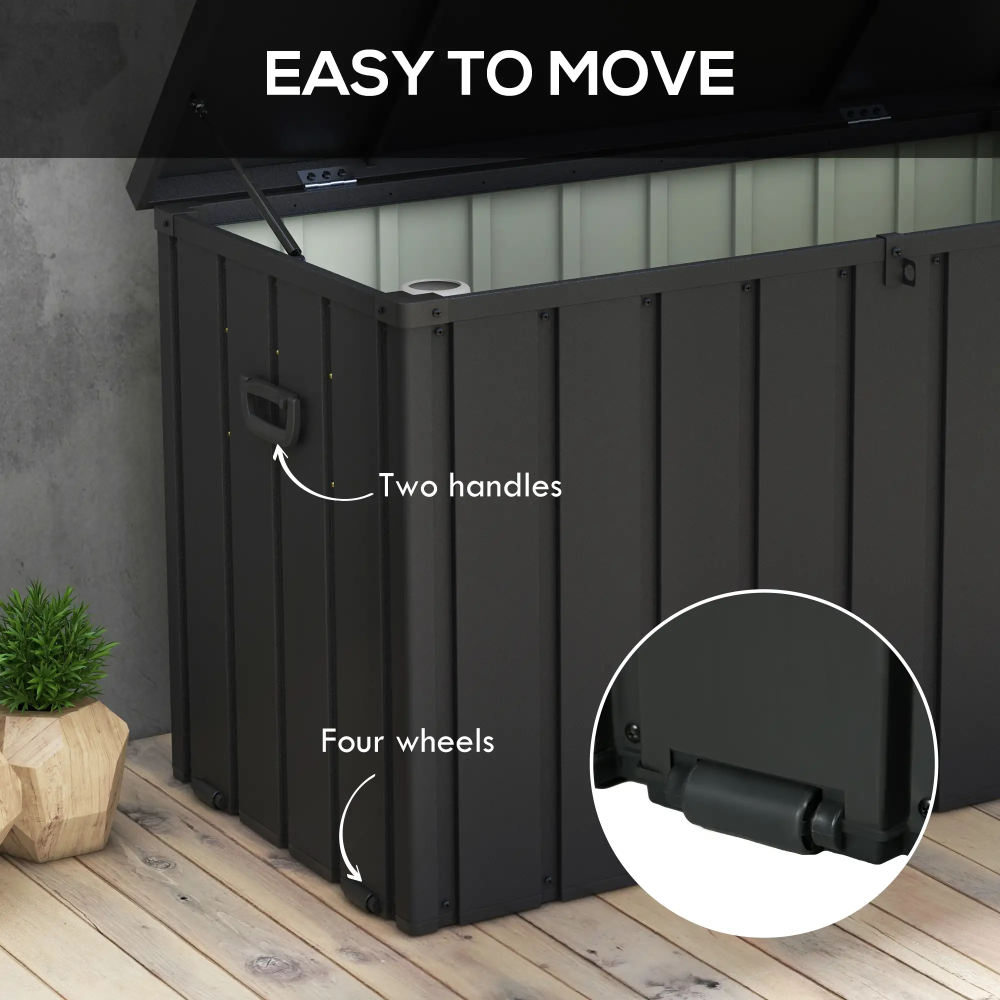 Outsunny 450L Steel Garden Storage Box, Dark Grey - Image 4