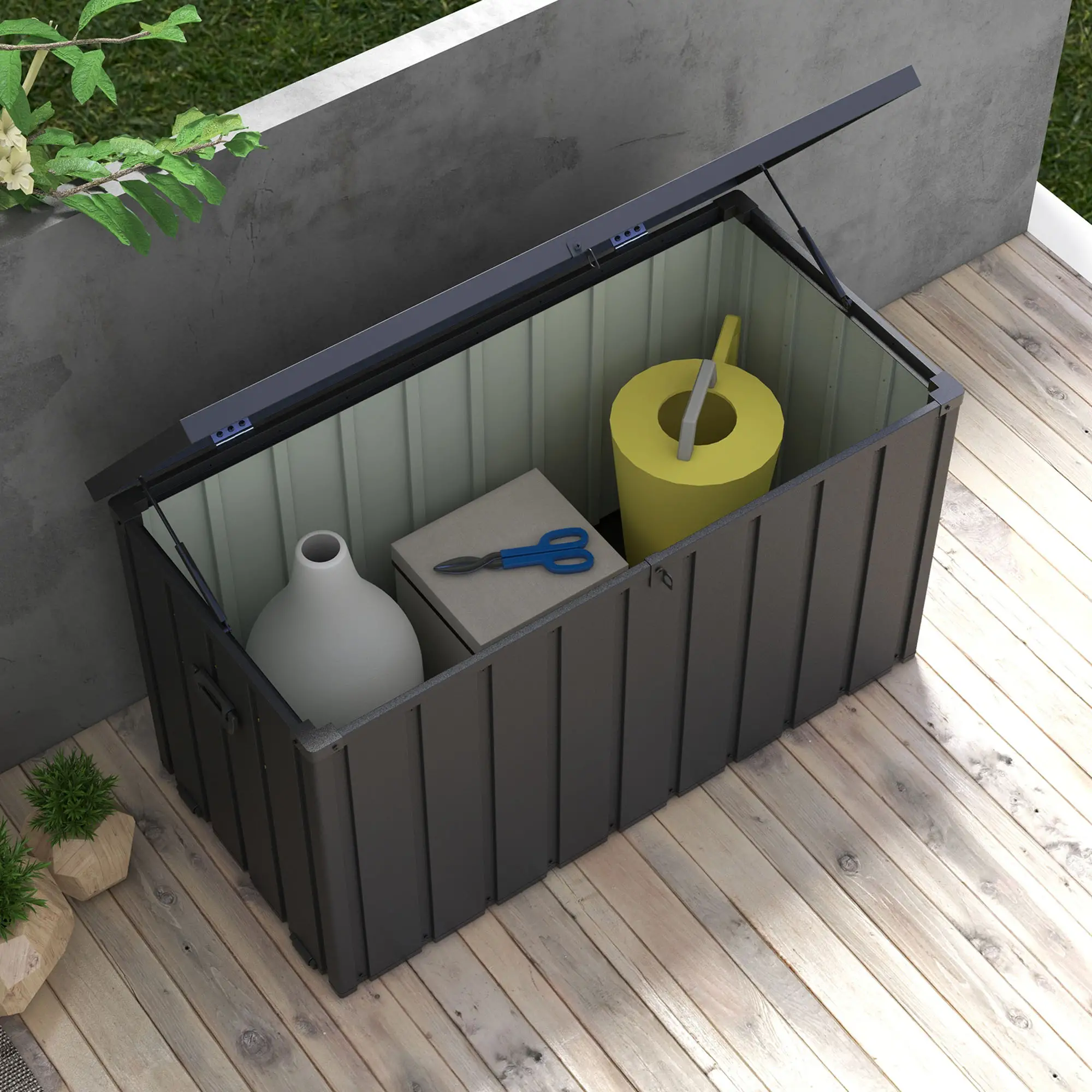 Outsunny 450L Steel Garden Storage Box, Dark Grey - Image 8