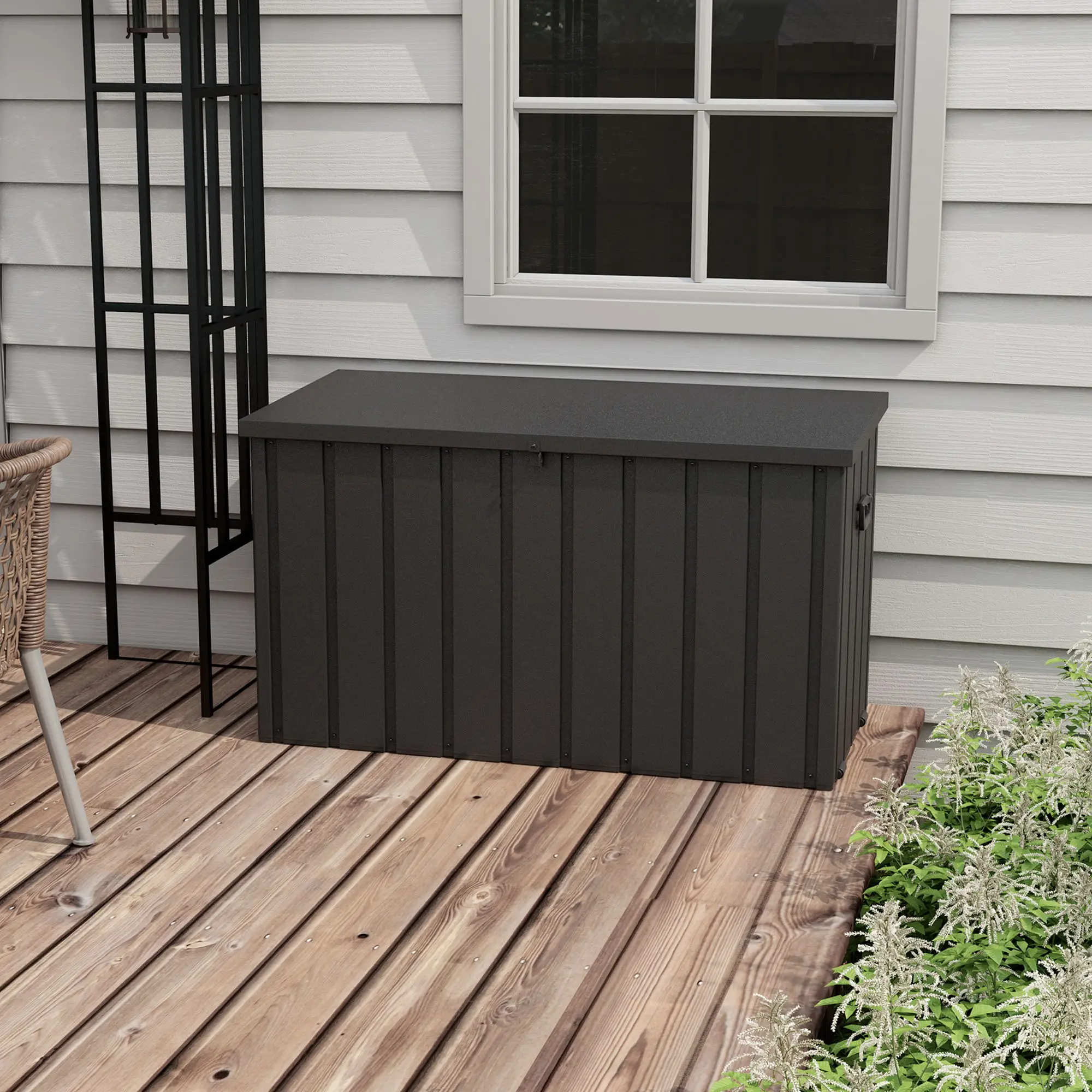 Outsunny 450L Steel Garden Storage Box, Dark Grey - Image 10