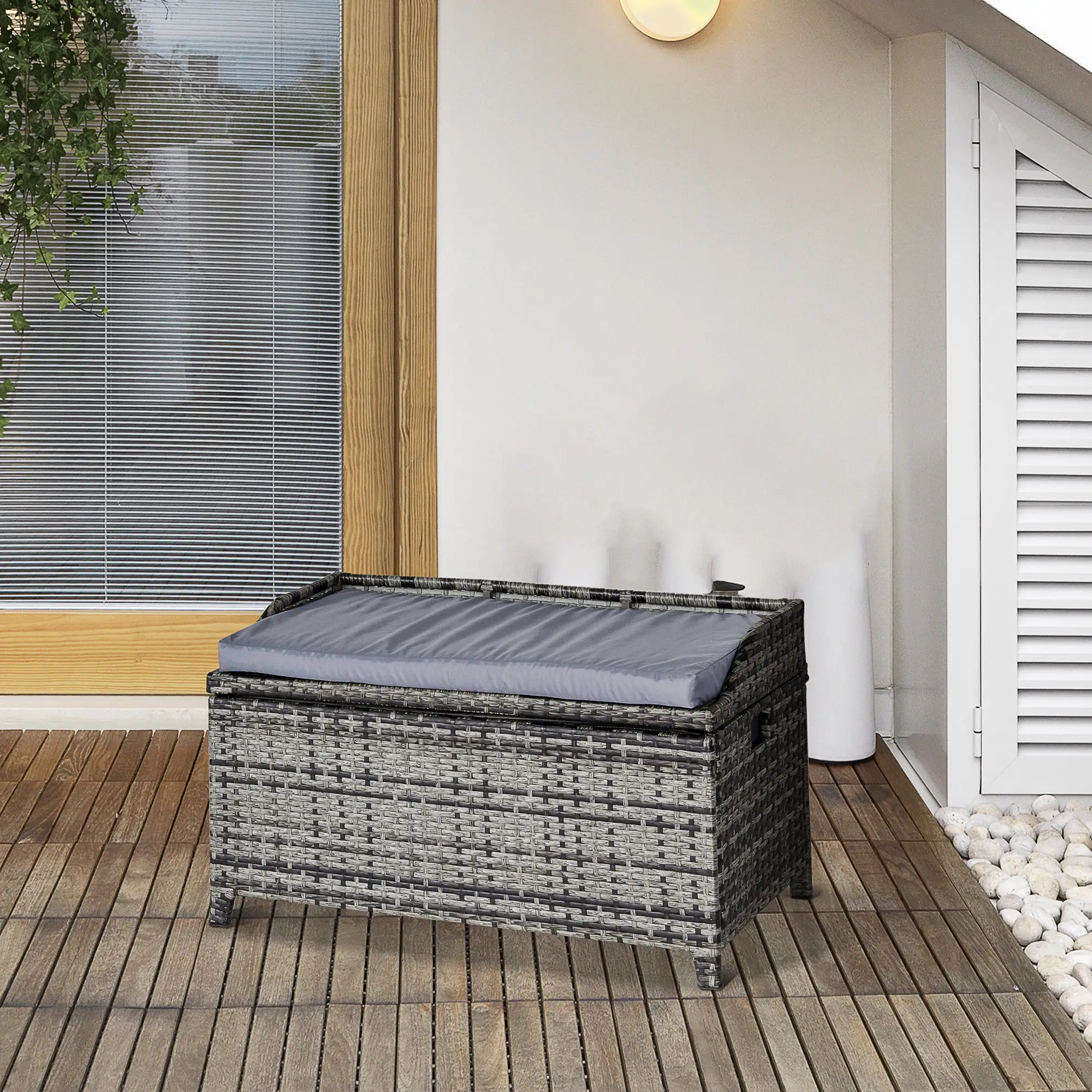Outsunny 130L Rattan Garden Storage Box, Mixed Grey - Image 2