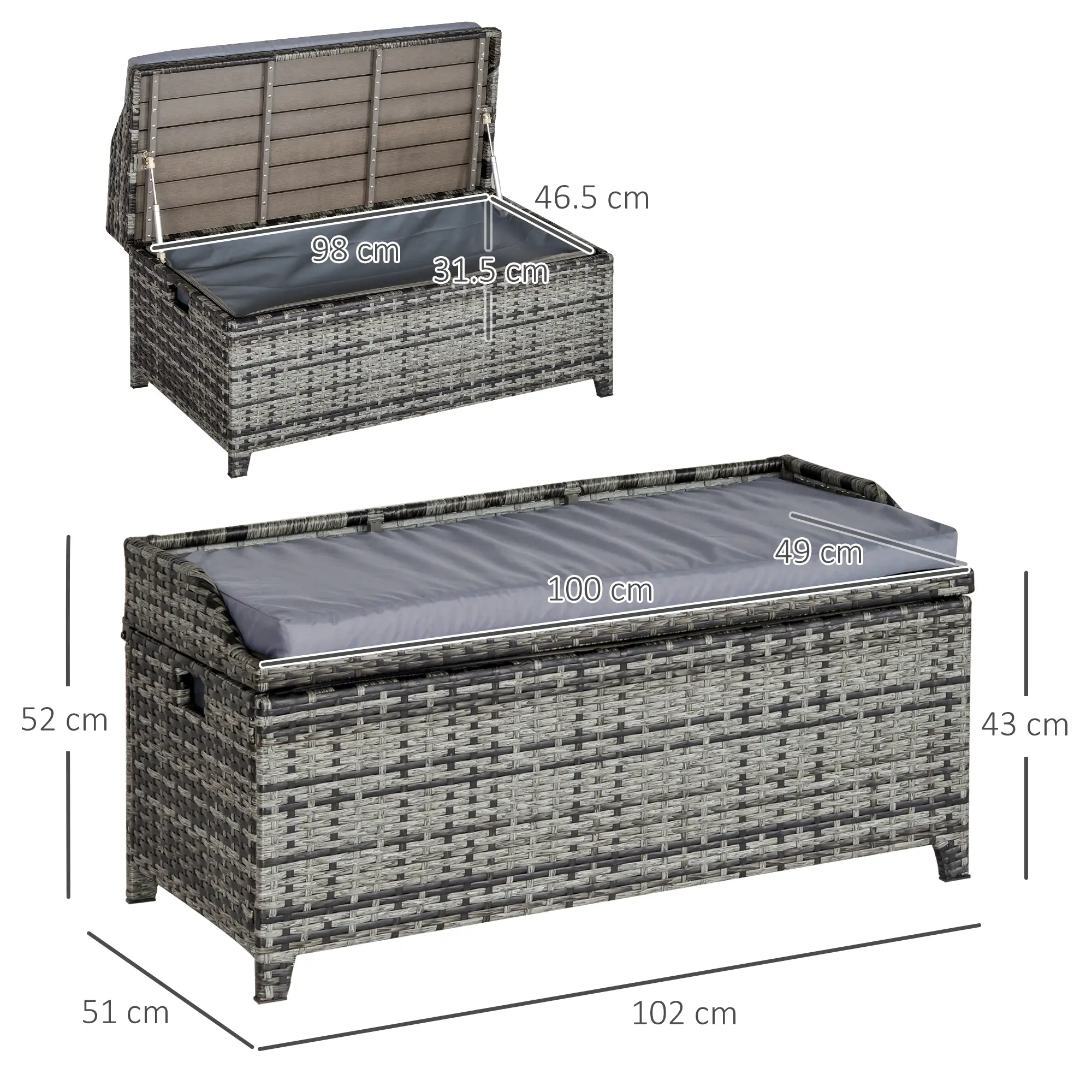 Outsunny 130L Rattan Garden Storage Box, Mixed Grey - Image 3