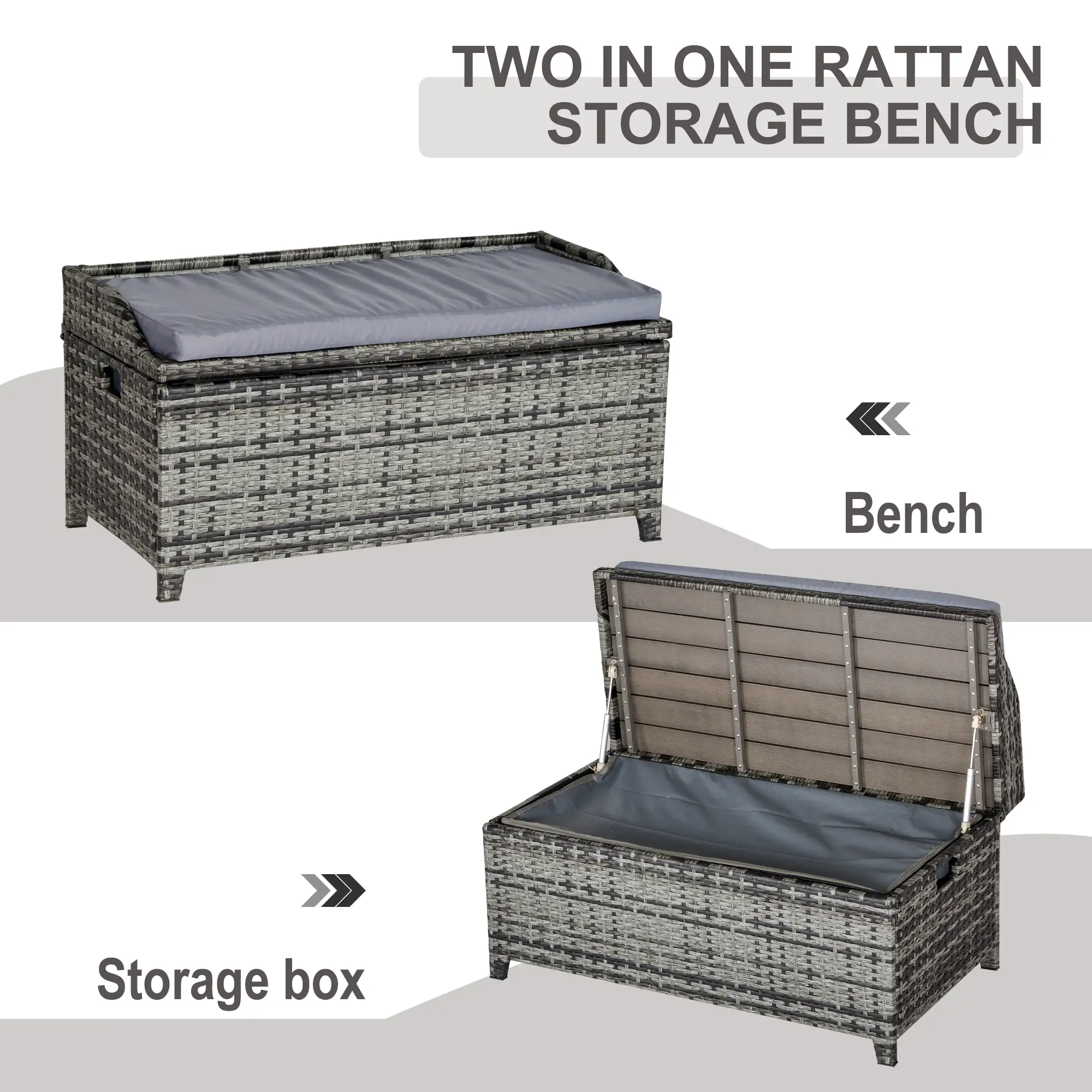 Outsunny 130L Rattan Garden Storage Box, Mixed Grey - Image 4