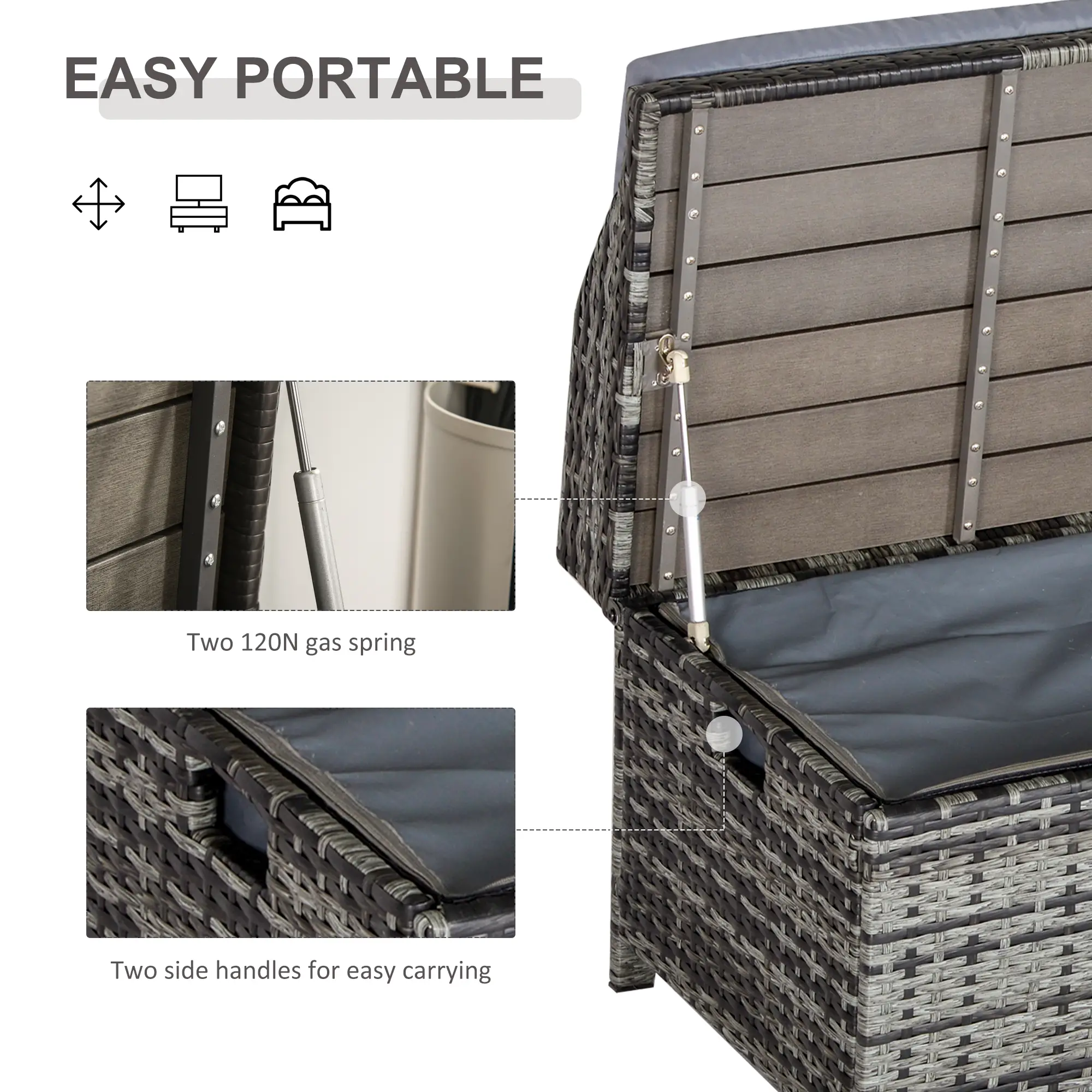 Outsunny 130L Rattan Garden Storage Box, Mixed Grey - Image 5