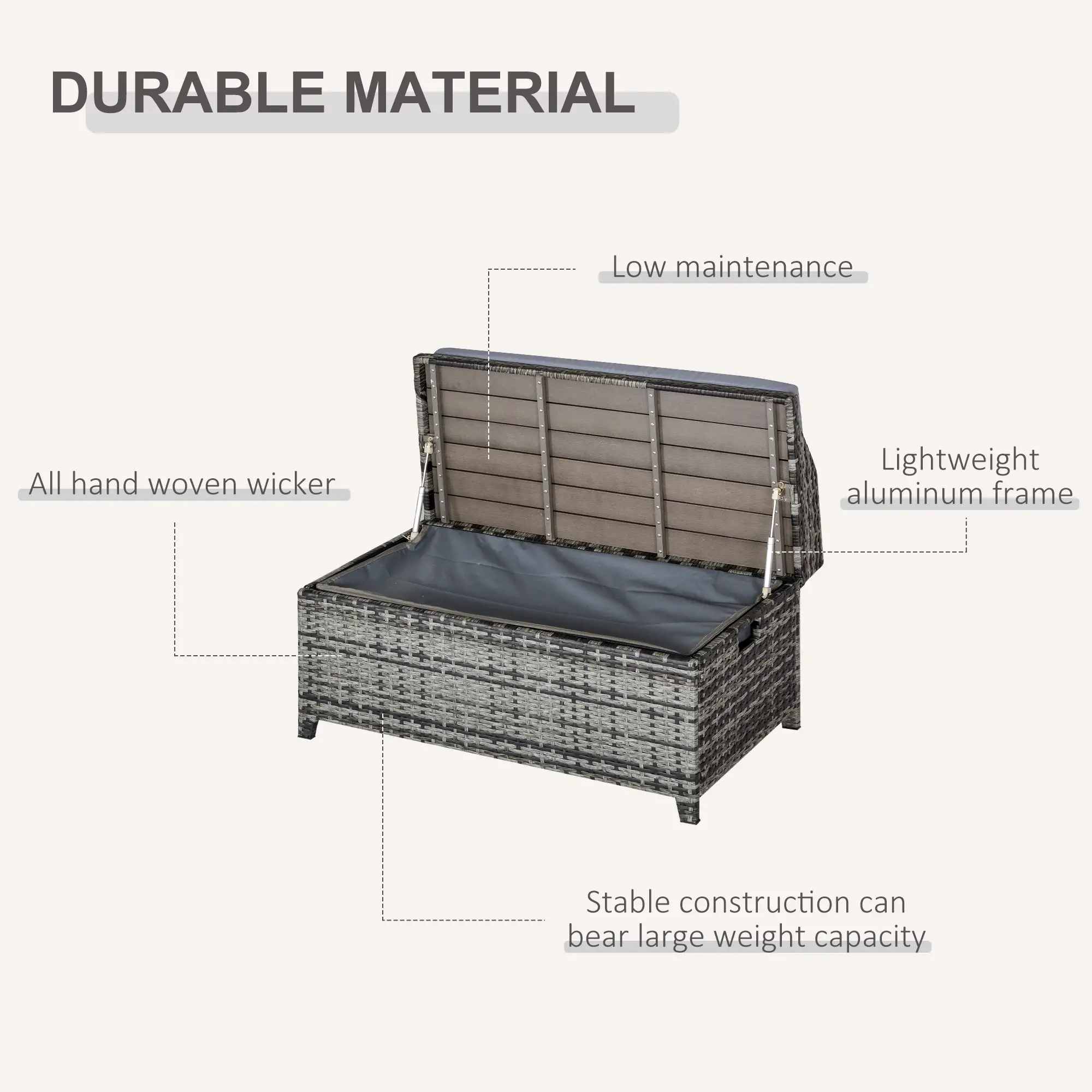 Outsunny 130L Rattan Garden Storage Box, Mixed Grey - Image 6