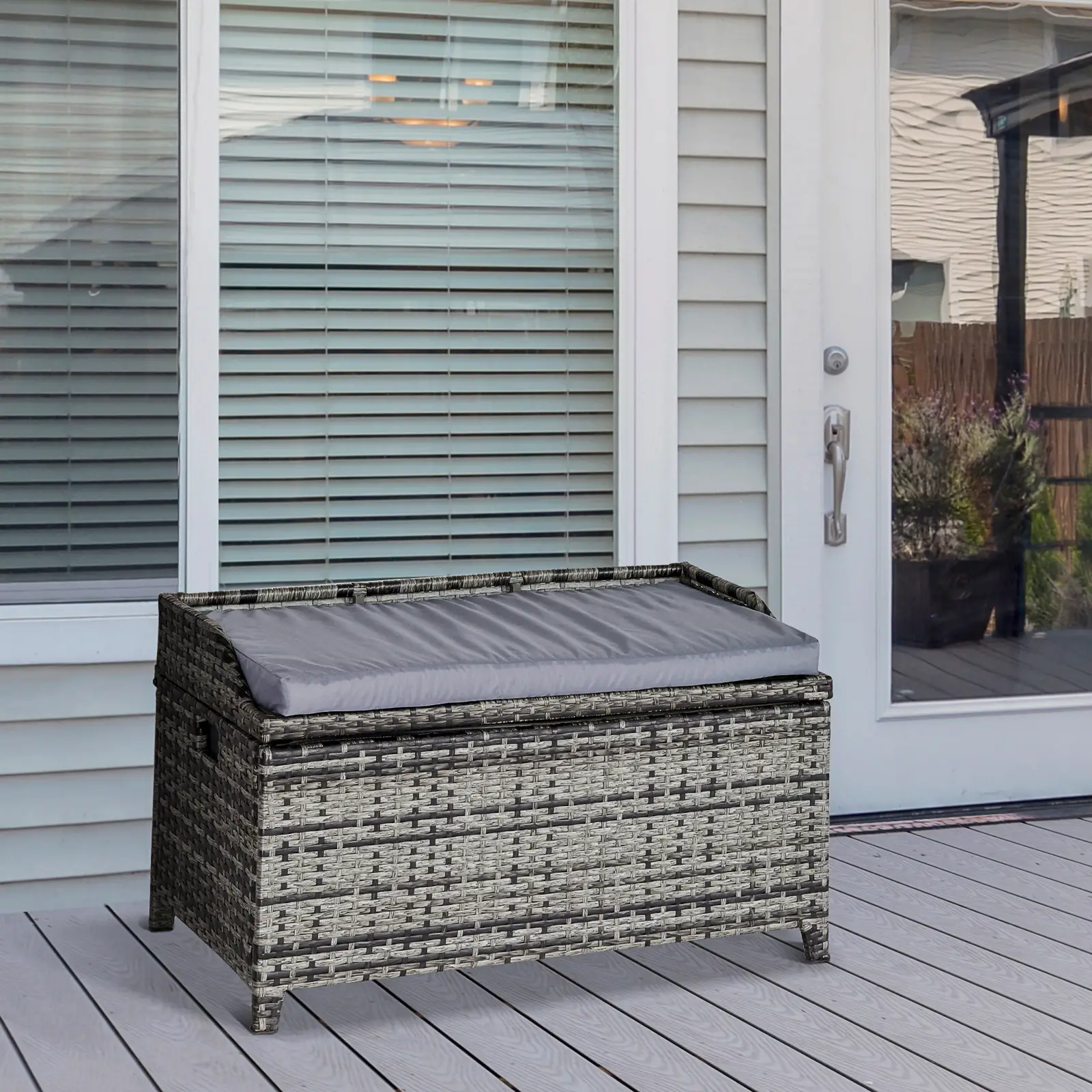 Outsunny 130L Rattan Garden Storage Box, Mixed Grey - Image 10