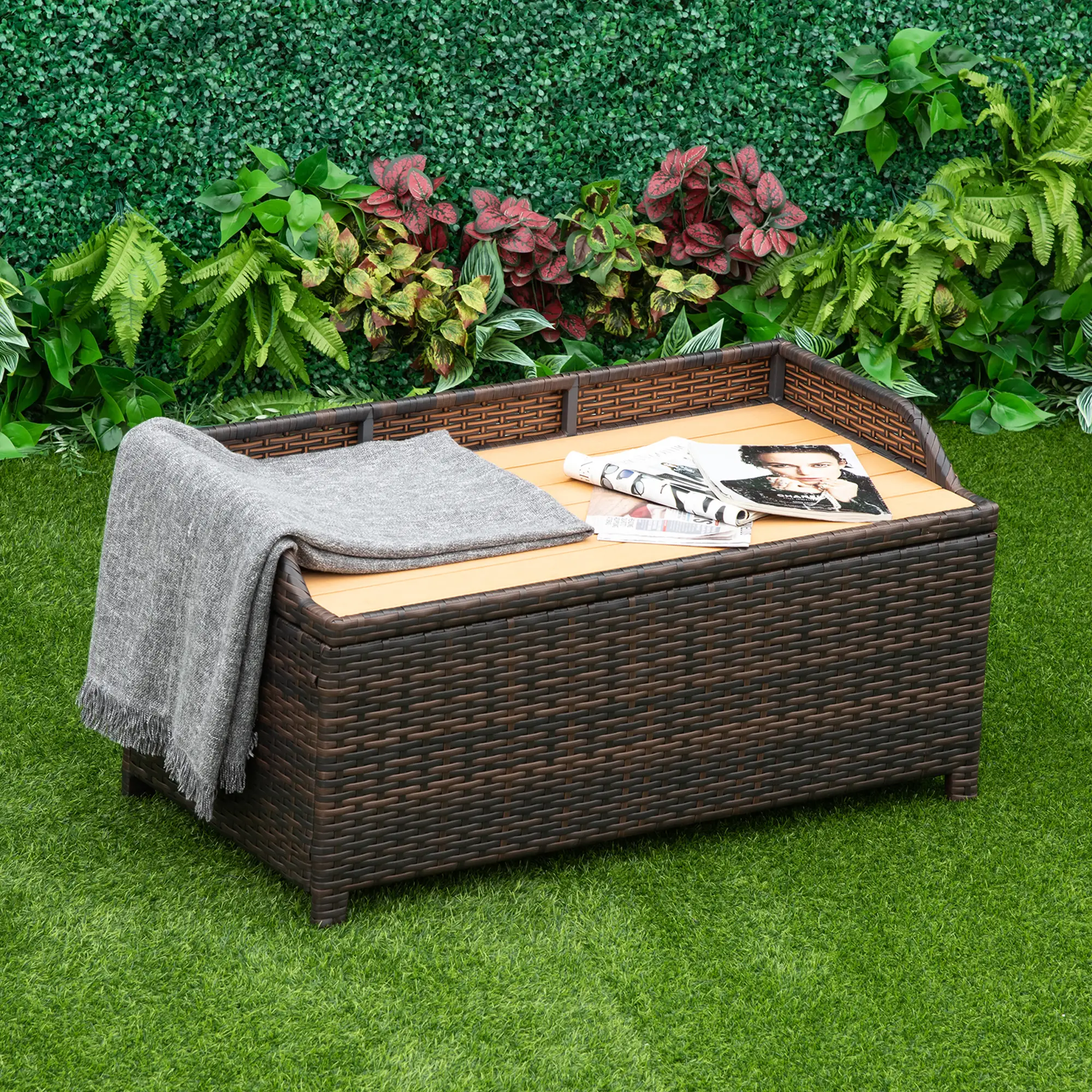 Outsunny 130L Rattan Garden Storage Box, Mixed Brown - Image 2