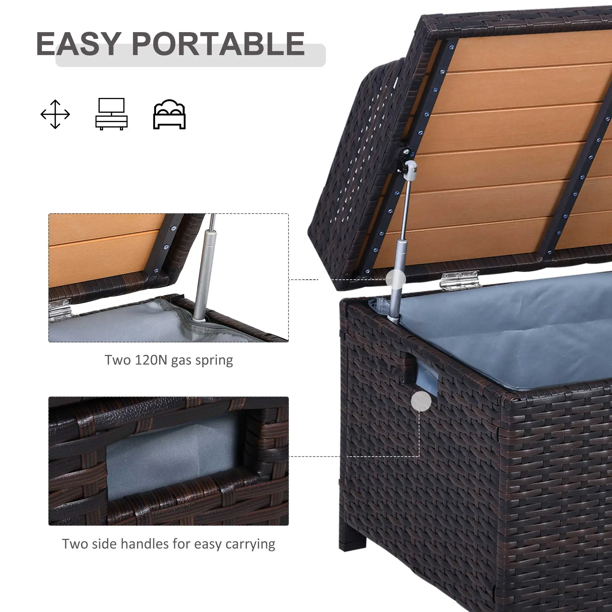 Outsunny 130L Rattan Garden Storage Box, Mixed Brown - Image 4