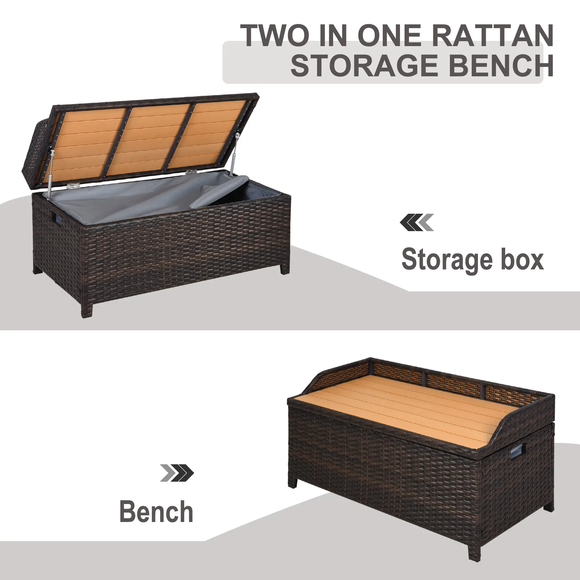 Outsunny 130L Rattan Garden Storage Box, Mixed Brown - Image 5