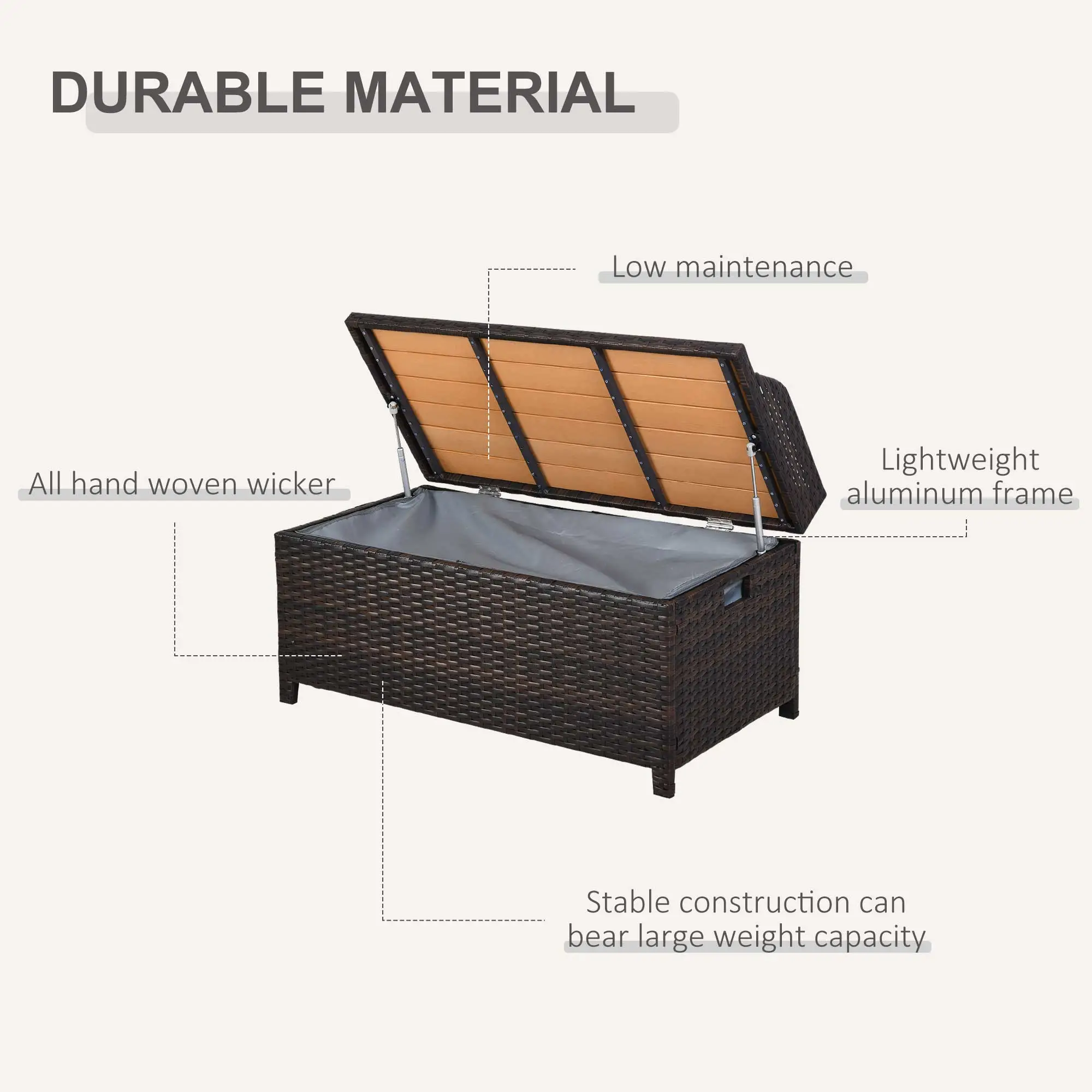 Outsunny 130L Rattan Garden Storage Box, Mixed Brown - Image 6