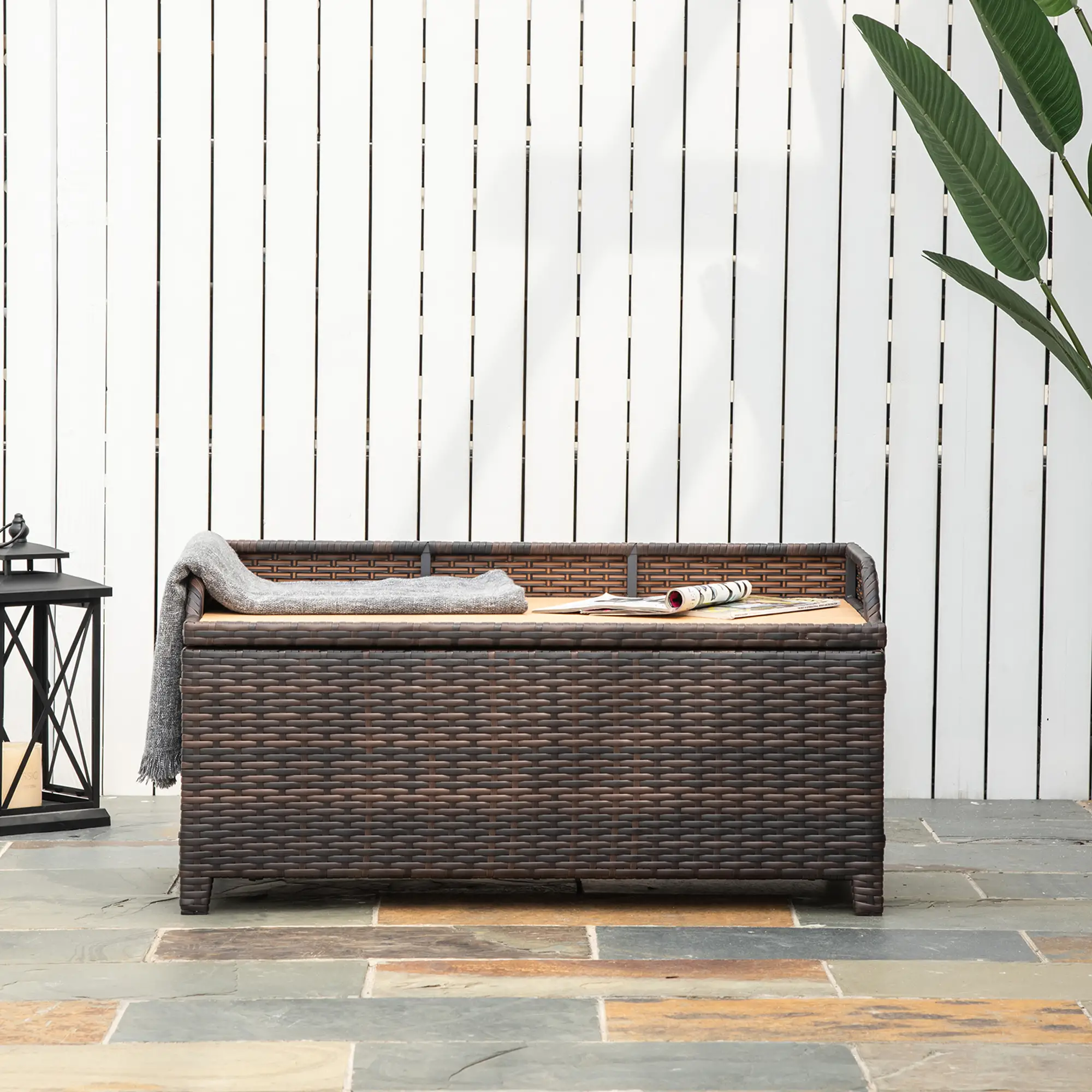 Outsunny 130L Rattan Garden Storage Box, Mixed Brown - Image 7