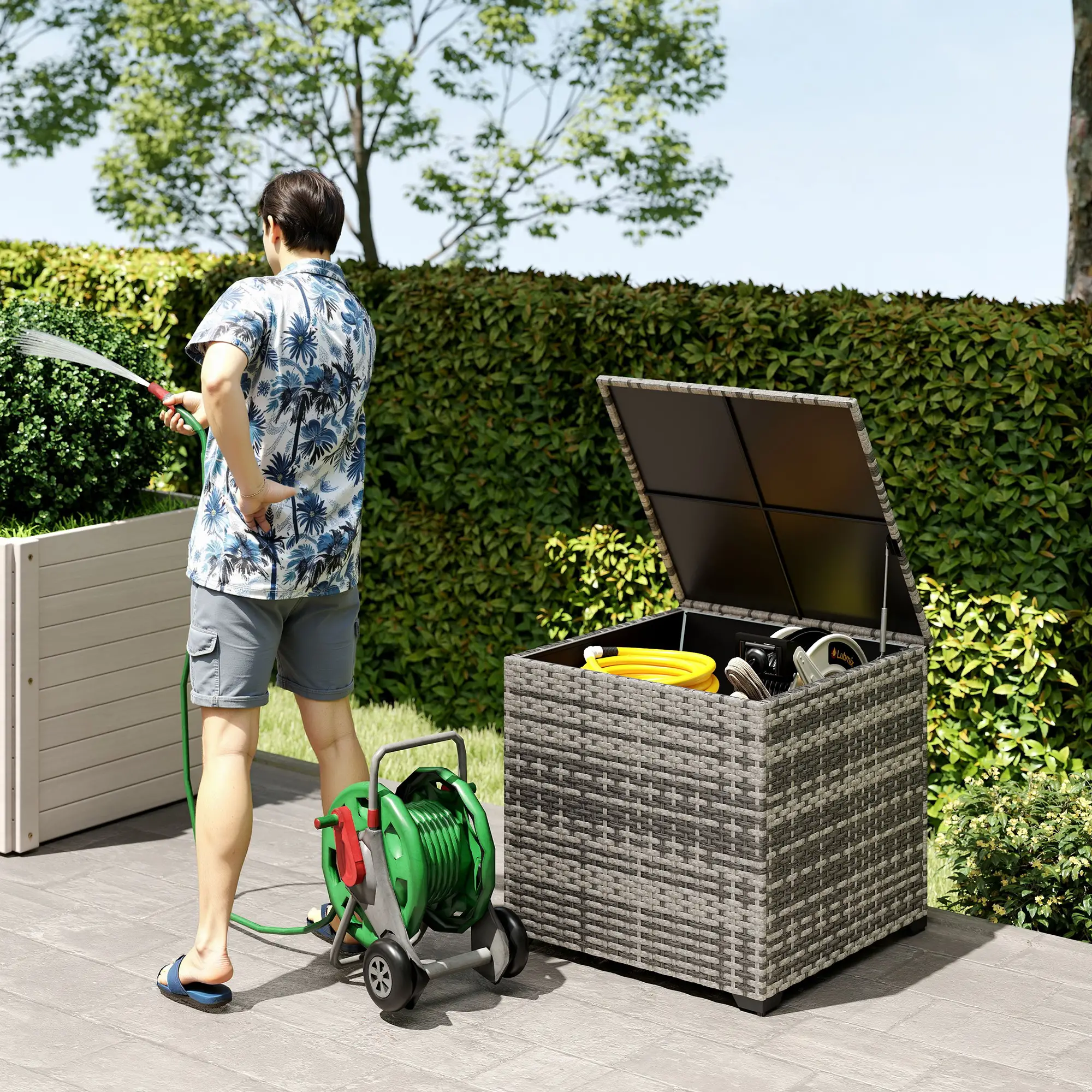 Outsunny 253L Rattan Garden Storage Box, Mixed Grey - Image 2