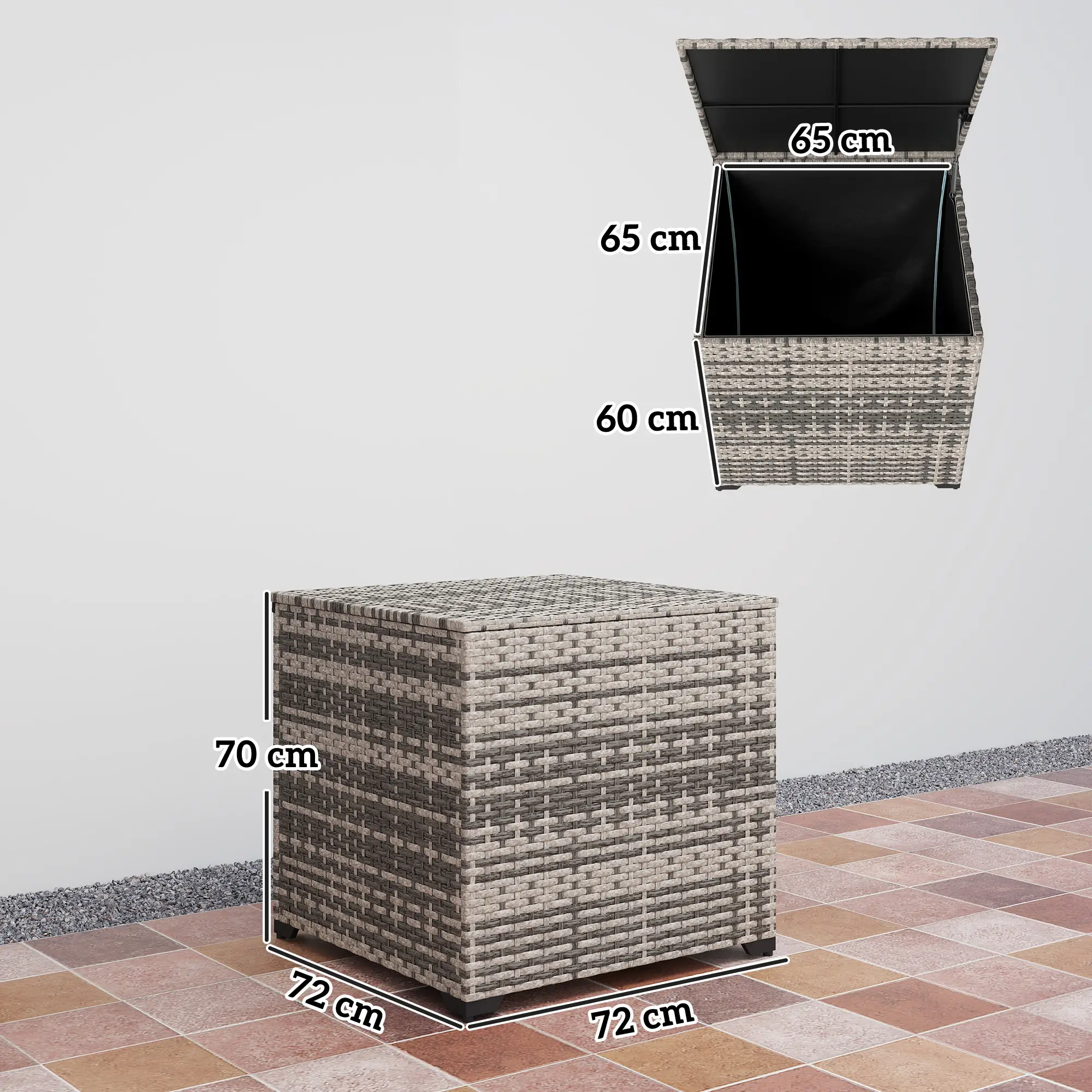 Outsunny 253L Rattan Garden Storage Box, Mixed Grey - Image 3