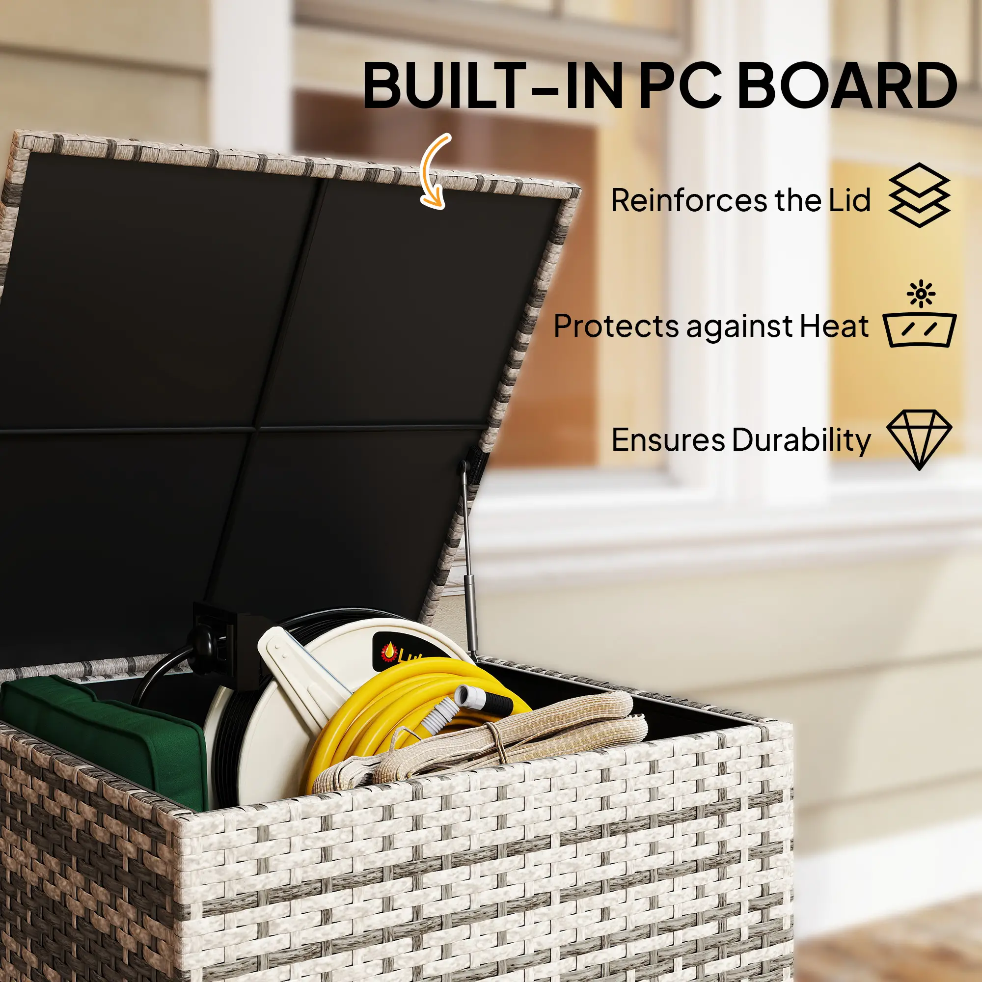 Outsunny 253L Rattan Garden Storage Box, Mixed Grey - Image 6