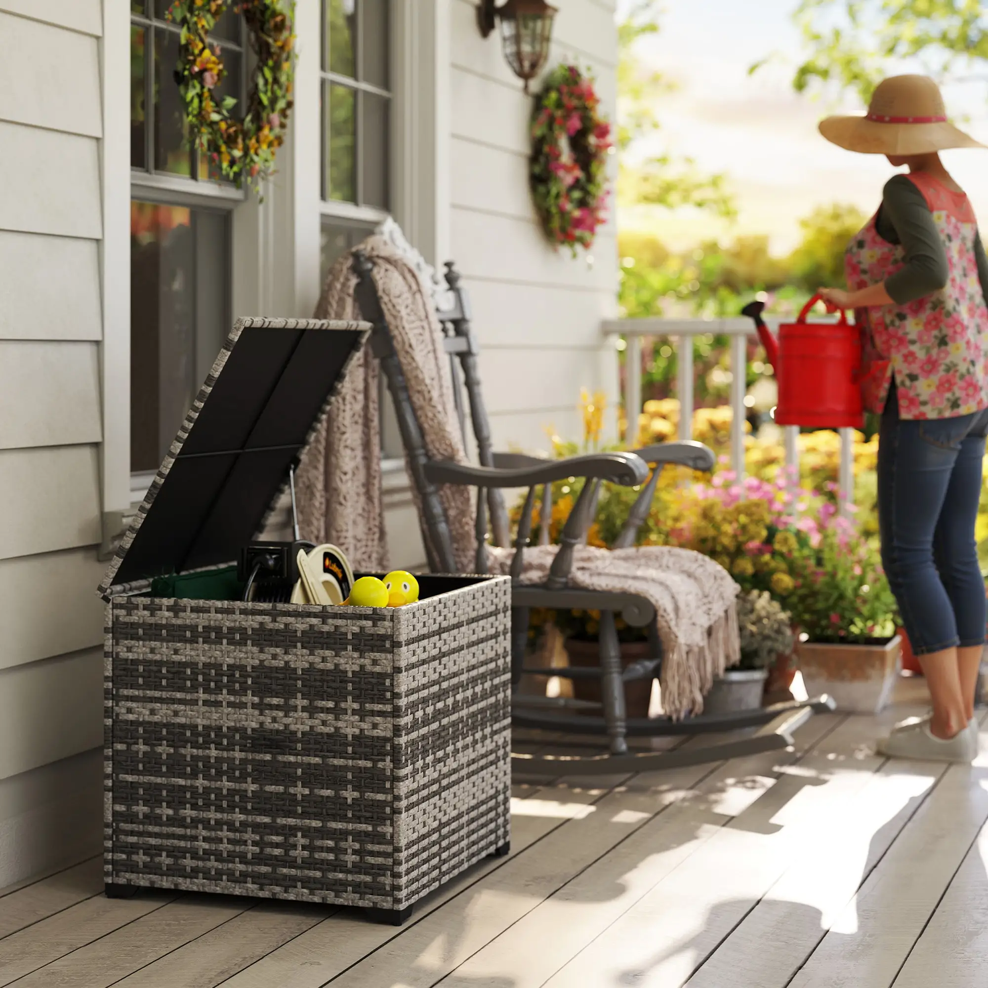 Outsunny 253L Rattan Garden Storage Box, Mixed Grey - Image 10
