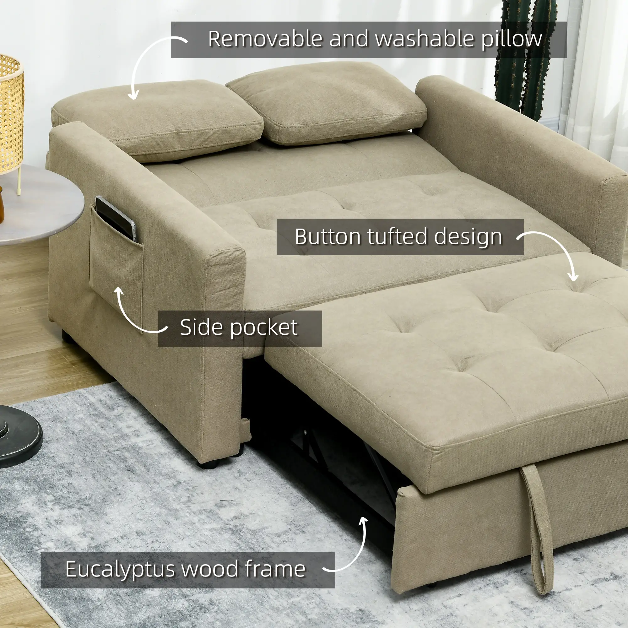 Sofa Bed 120 x 84 x 86cm - Light Brown - 7