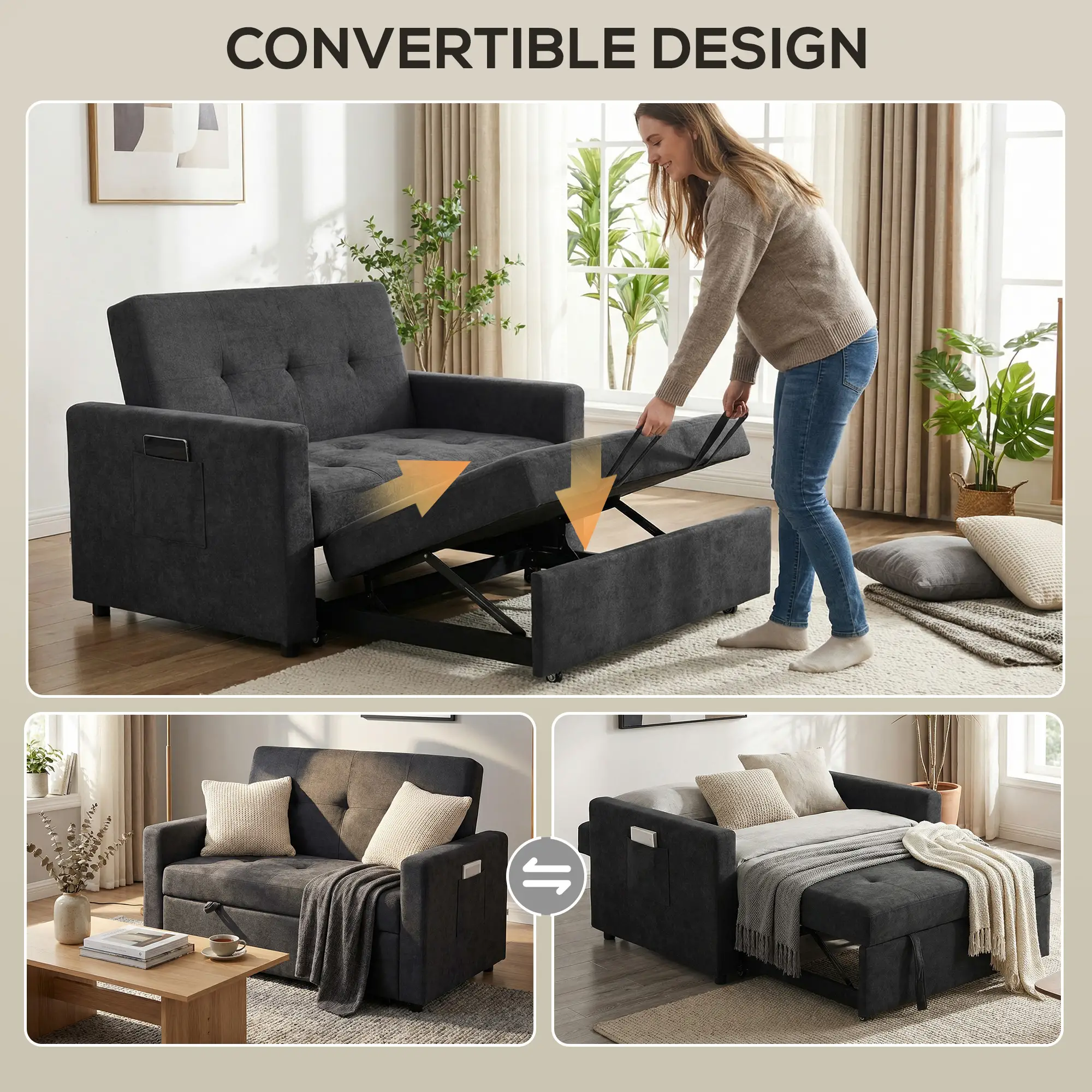 Sofa Bed 120 x 84 x 86cm - Black - 4
