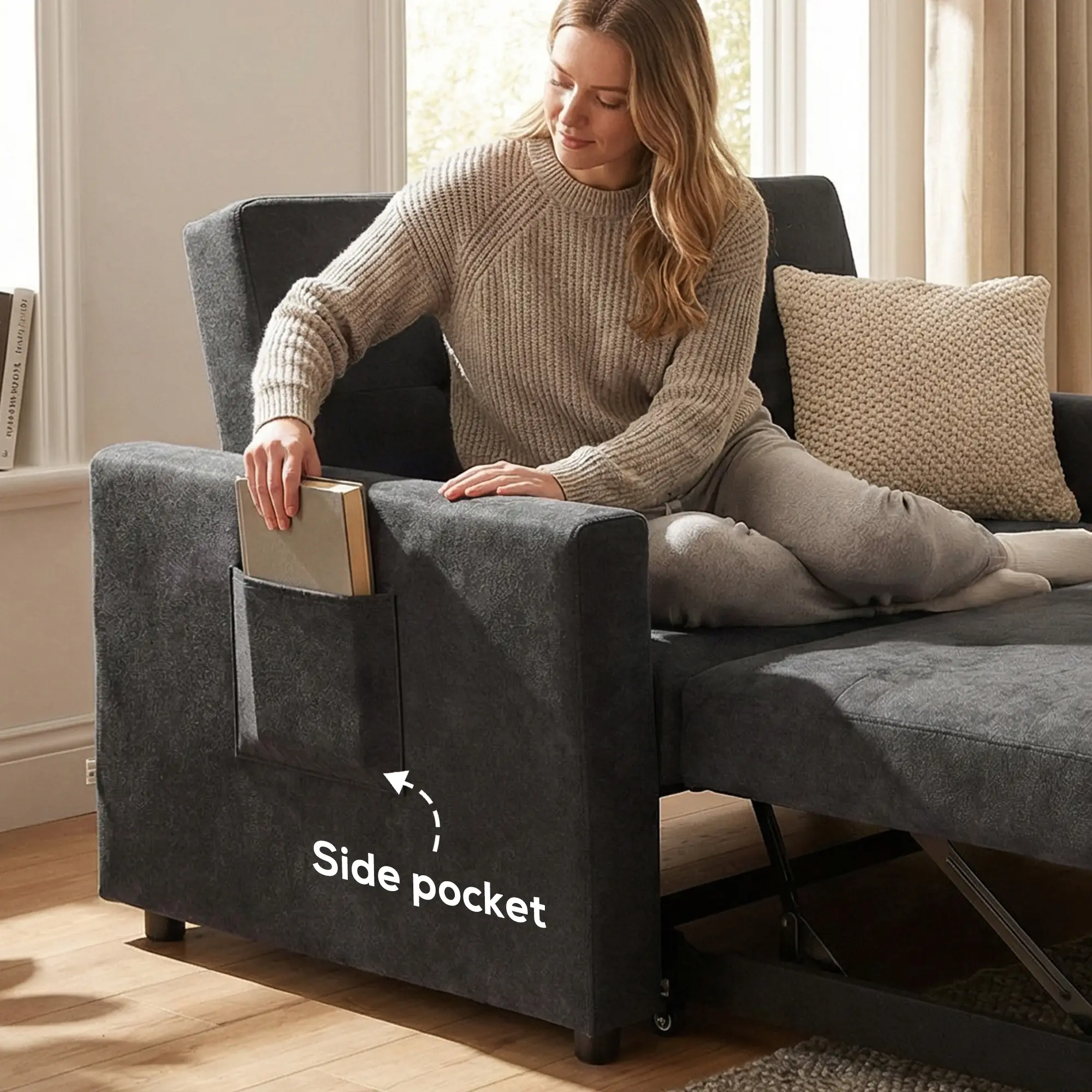 Sofa Bed 120 x 84 x 86cm - Black - 7