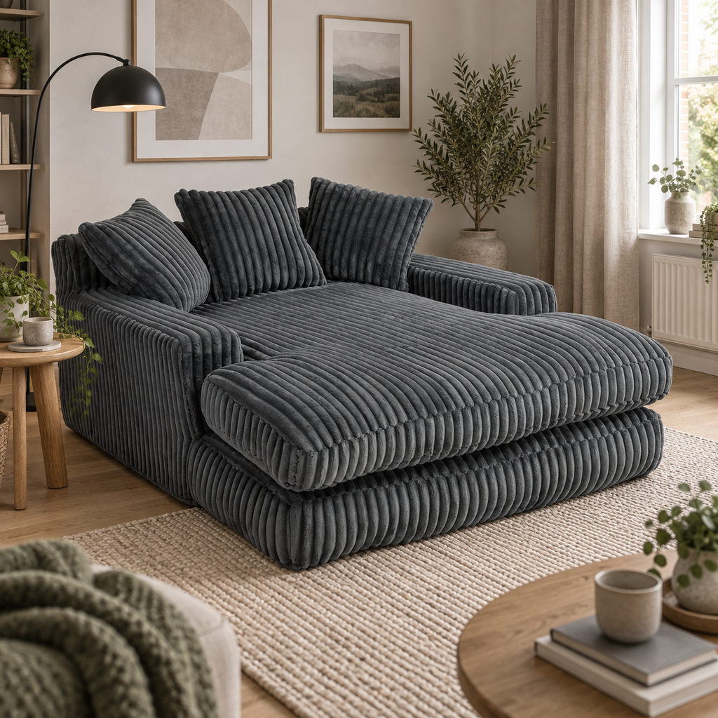 Corduroy Sofa Bed 155 x 125 x 63cm - Dark Grey - 1