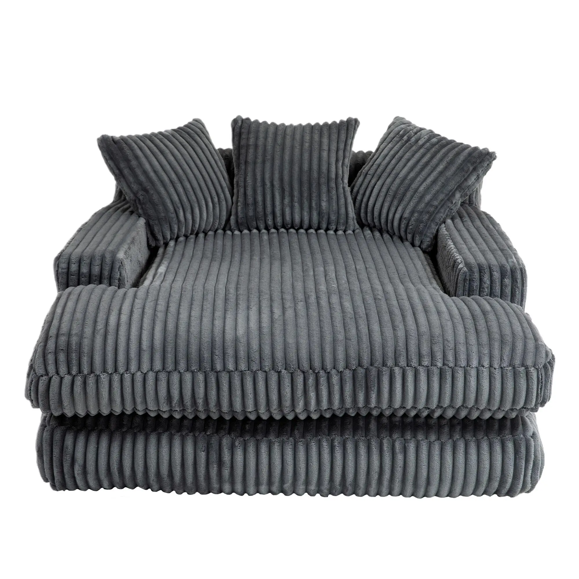 Corduroy Sofa Bed 155 x 125 x 63cm - Dark Grey - 2