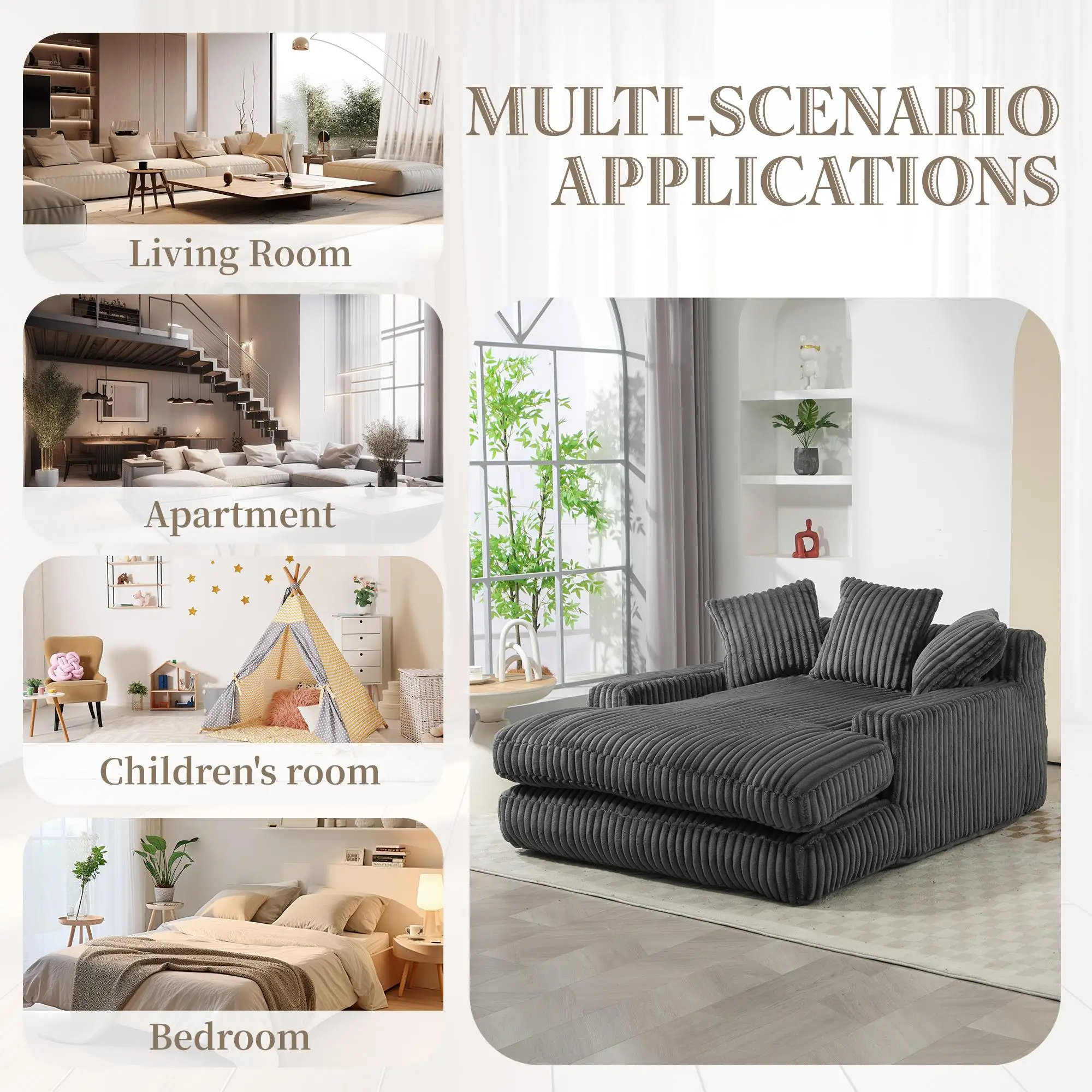 Corduroy Sofa Bed 155 x 125 x 63cm - Dark Grey - 6