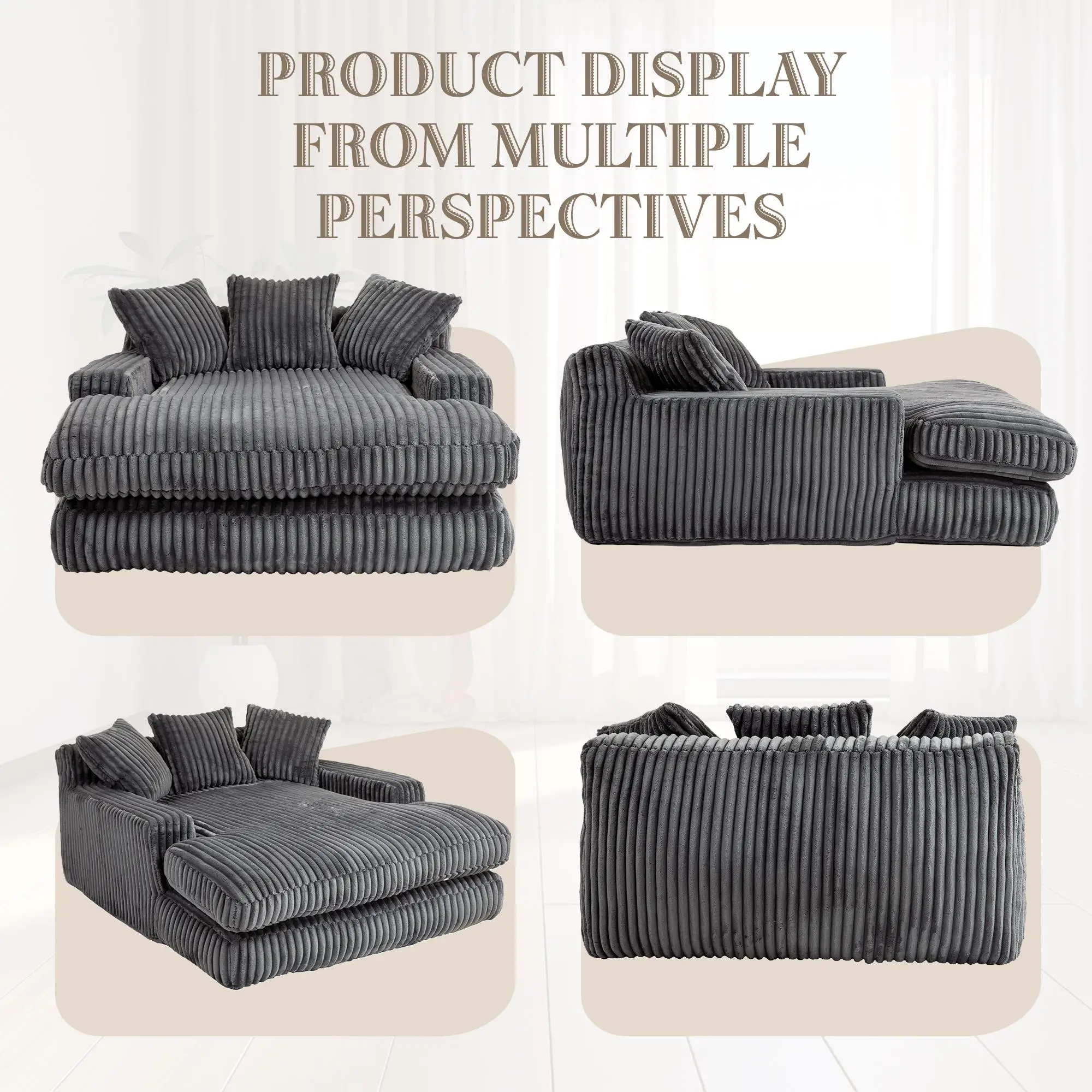 Corduroy Sofa Bed 155 x 125 x 63cm - Dark Grey - 7