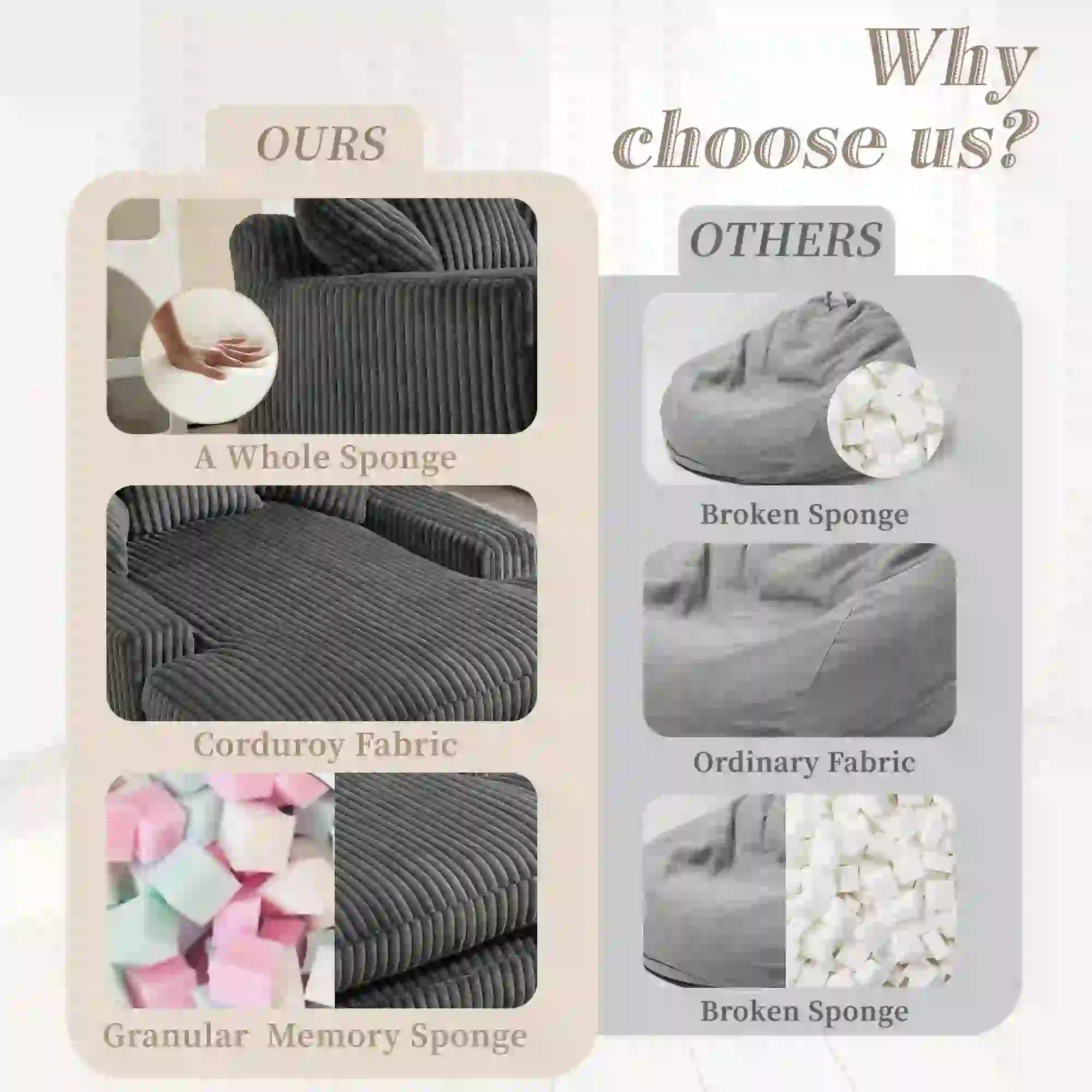 Corduroy Sofa Bed 155 x 125 x 63cm - Dark Grey - 8