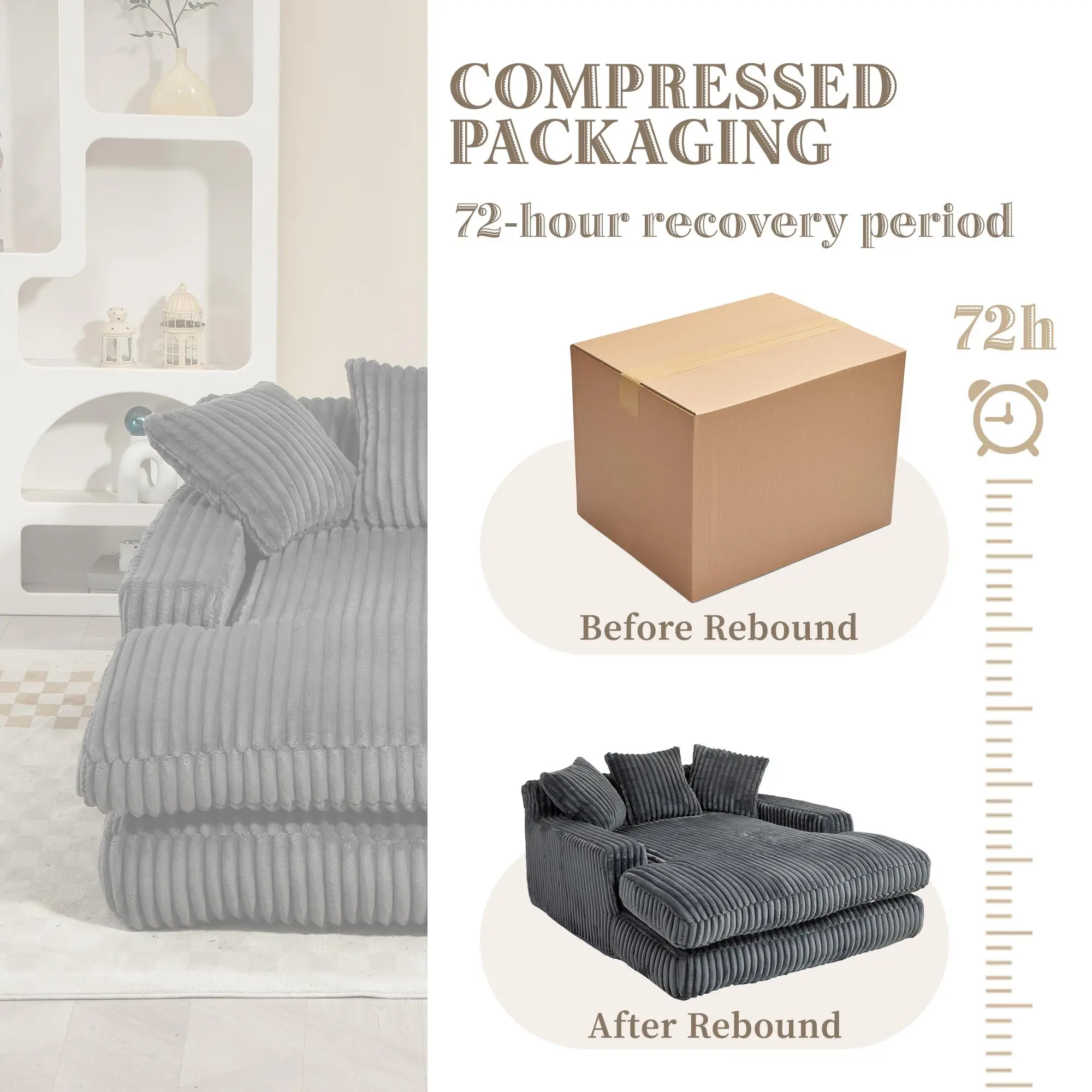 Corduroy Sofa Bed 155 x 125 x 63cm - Dark Grey - 9