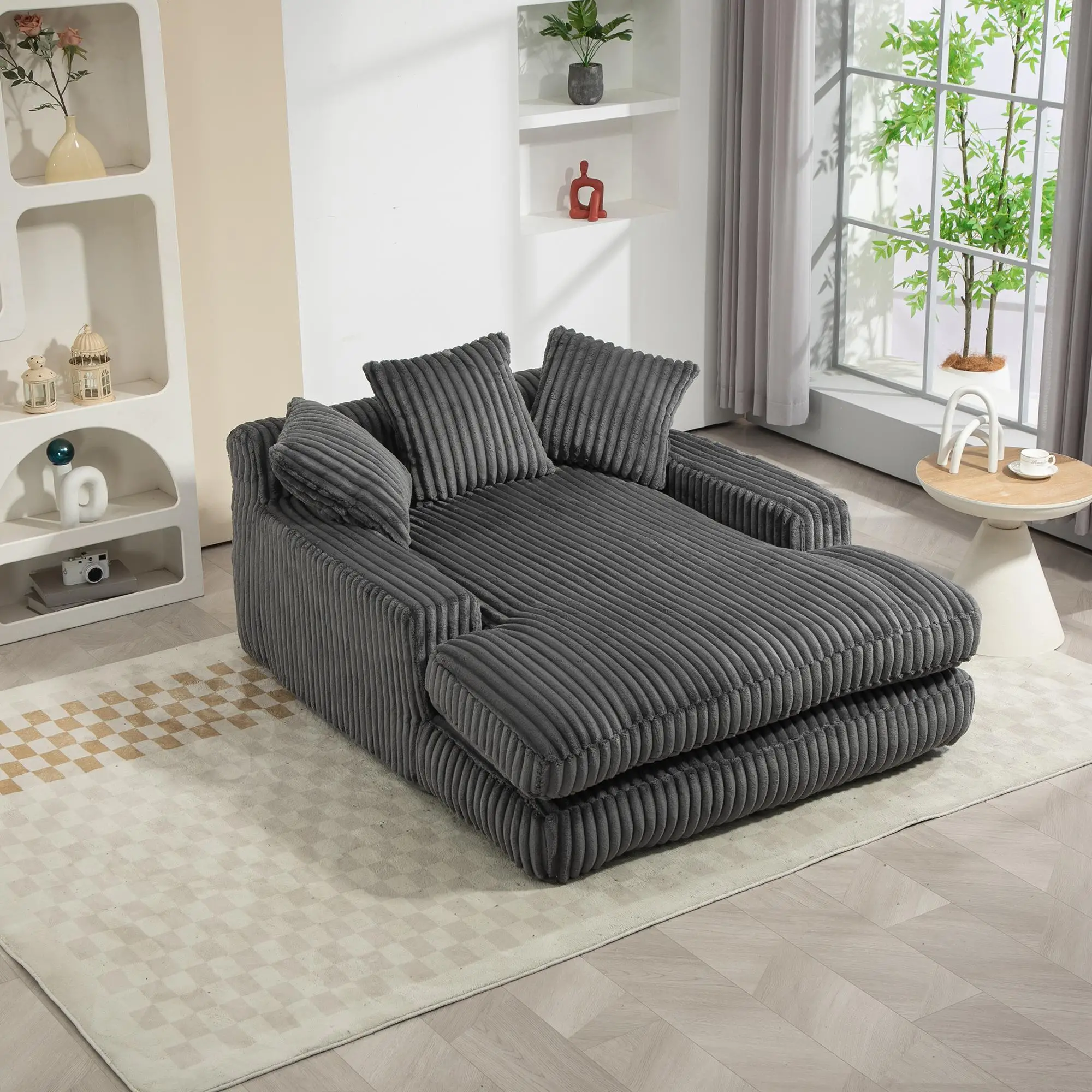 Corduroy Sofa Bed 155 x 125 x 63cm - Dark Grey - 11