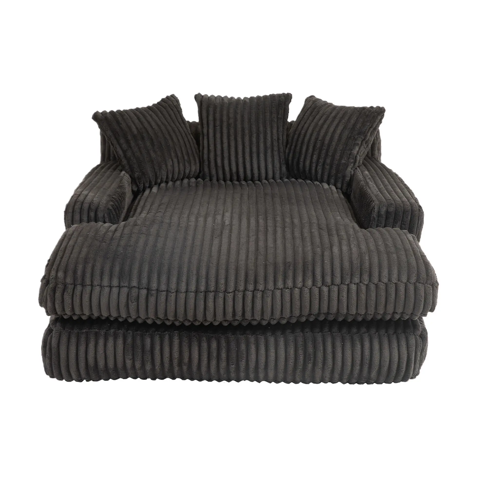 Corduroy Sofa Bed 155 x 125 x 63cm - Black - 2