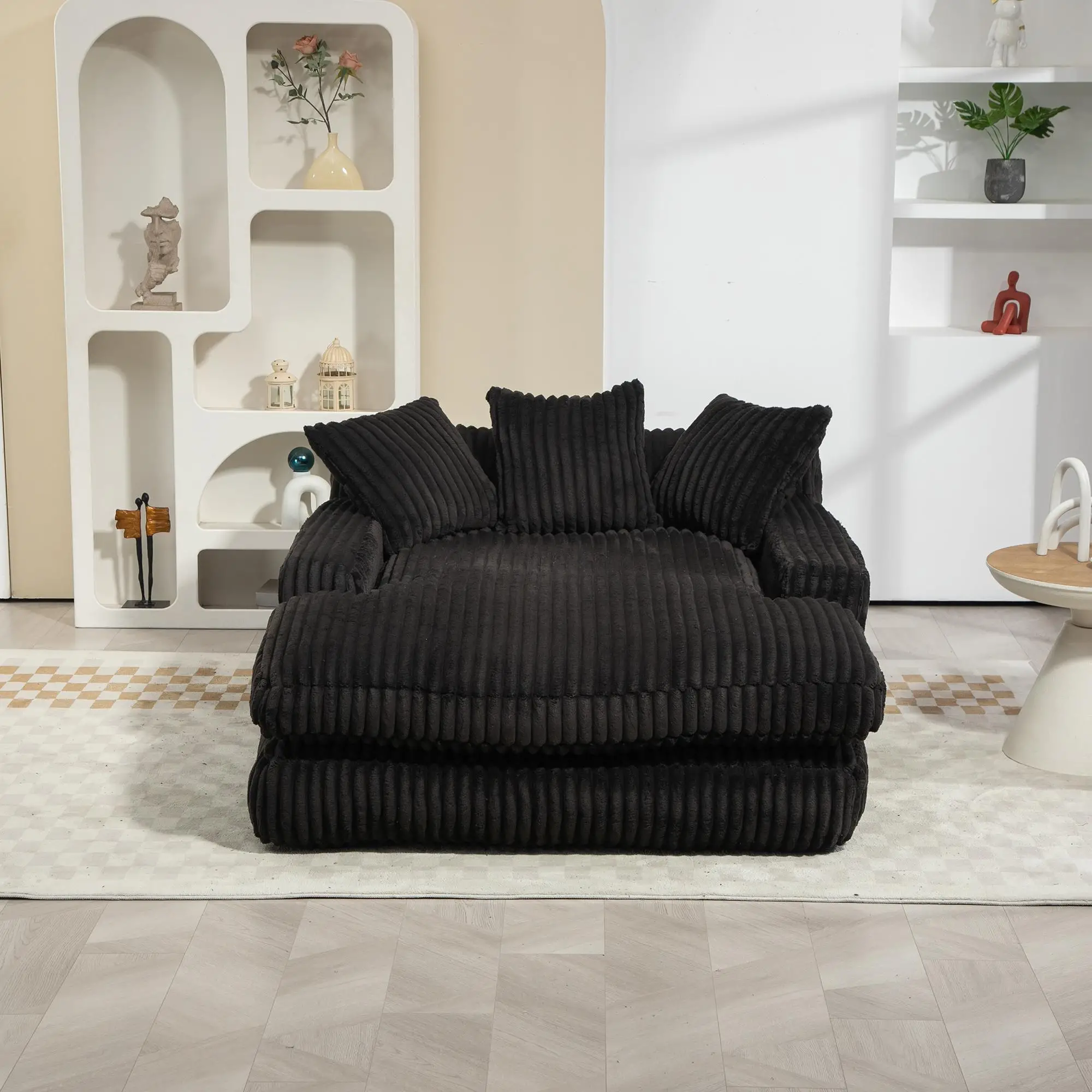 Corduroy Sofa Bed 155 x 125 x 63cm - Black - 9