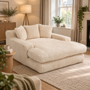 Corduroy Sofa Bed 155 x 125 x 63cm - Beige - 1