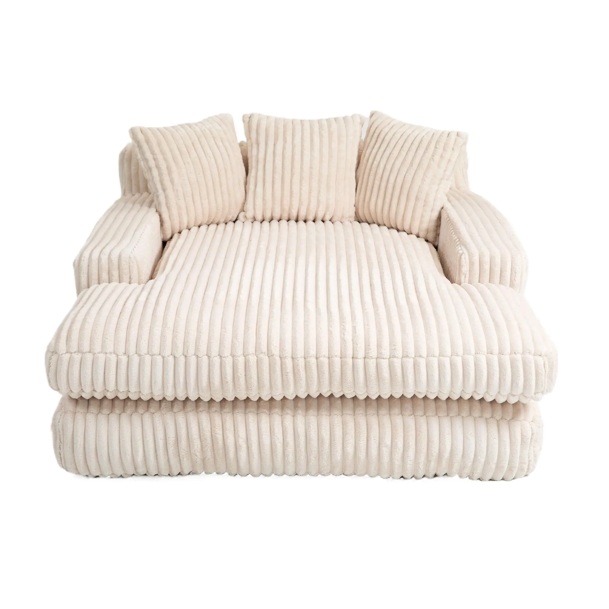 Corduroy Sofa Bed 155 x 125 x 63cm - Beige - 2