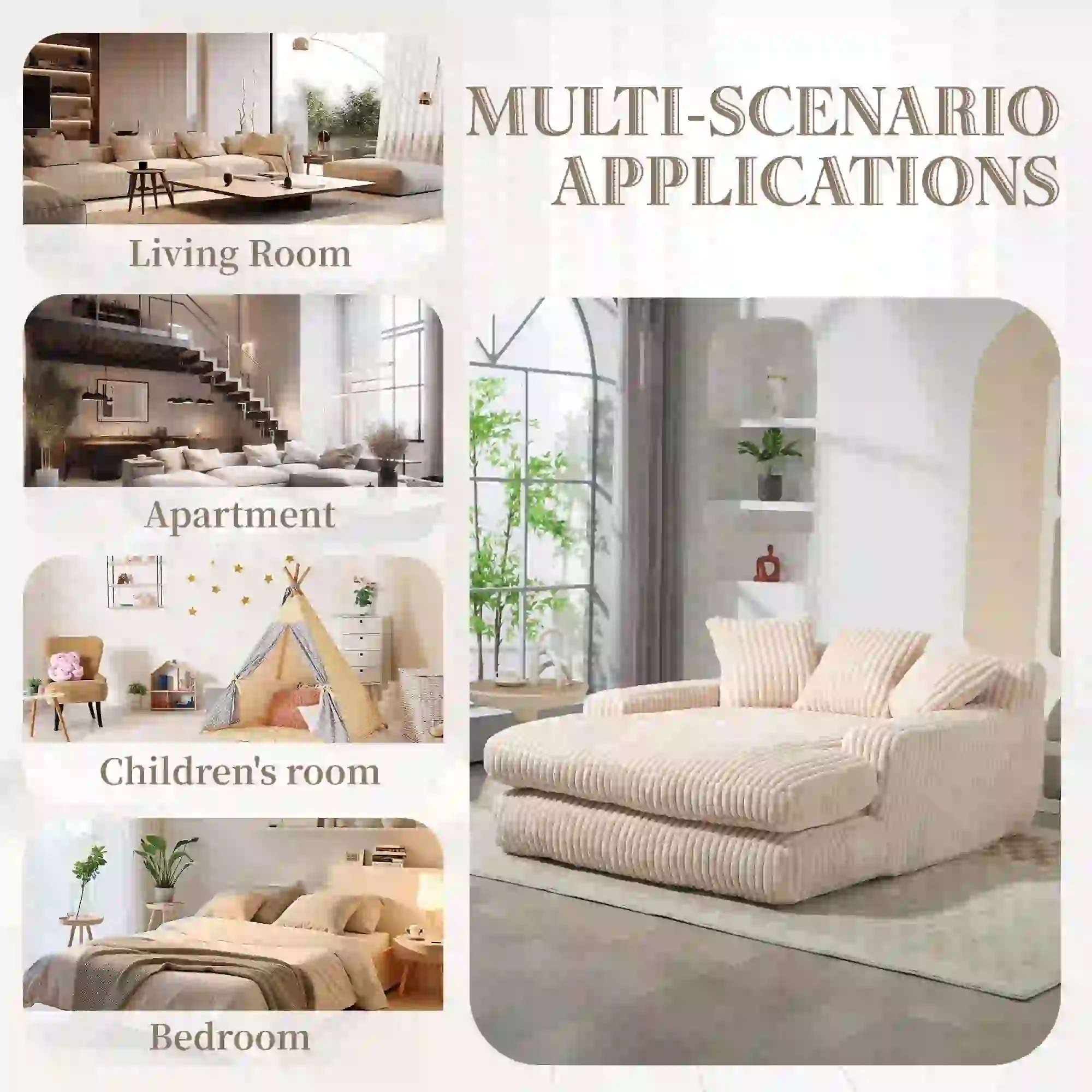 Corduroy Sofa Bed 155 x 125 x 63cm - Beige - 6