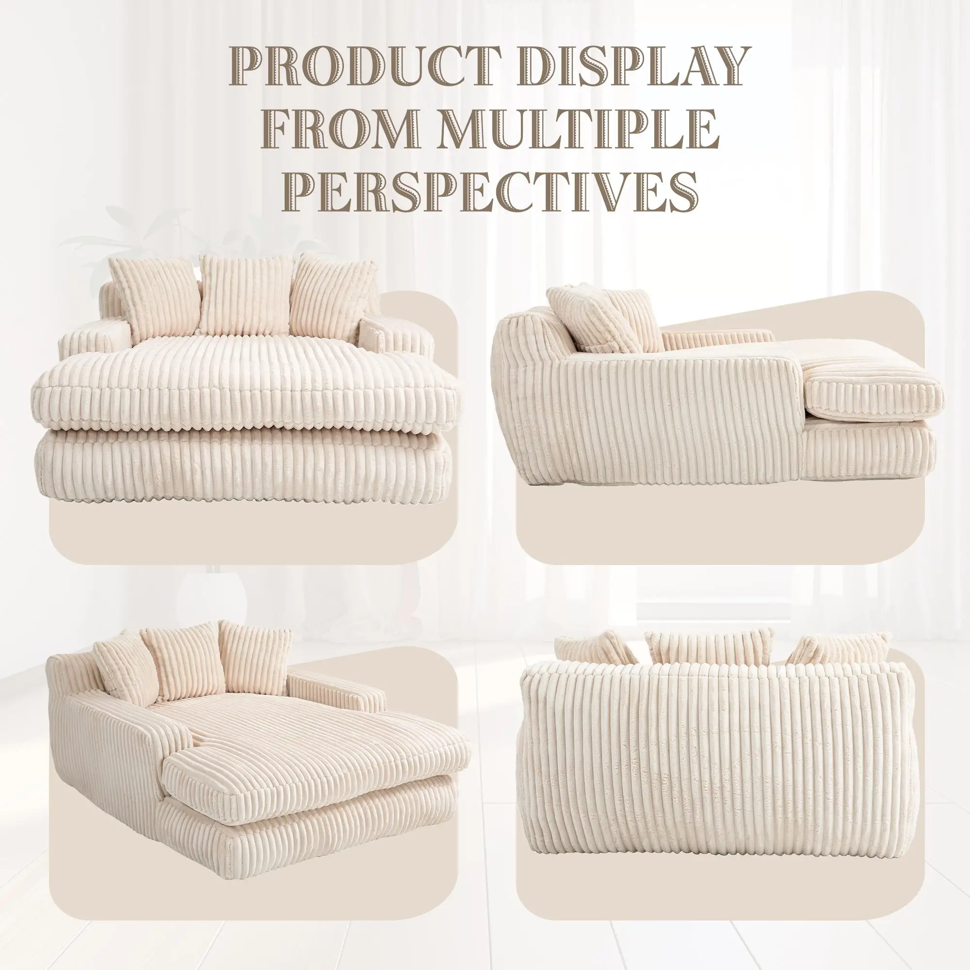 Corduroy Sofa Bed 155 x 125 x 63cm - Beige - 7
