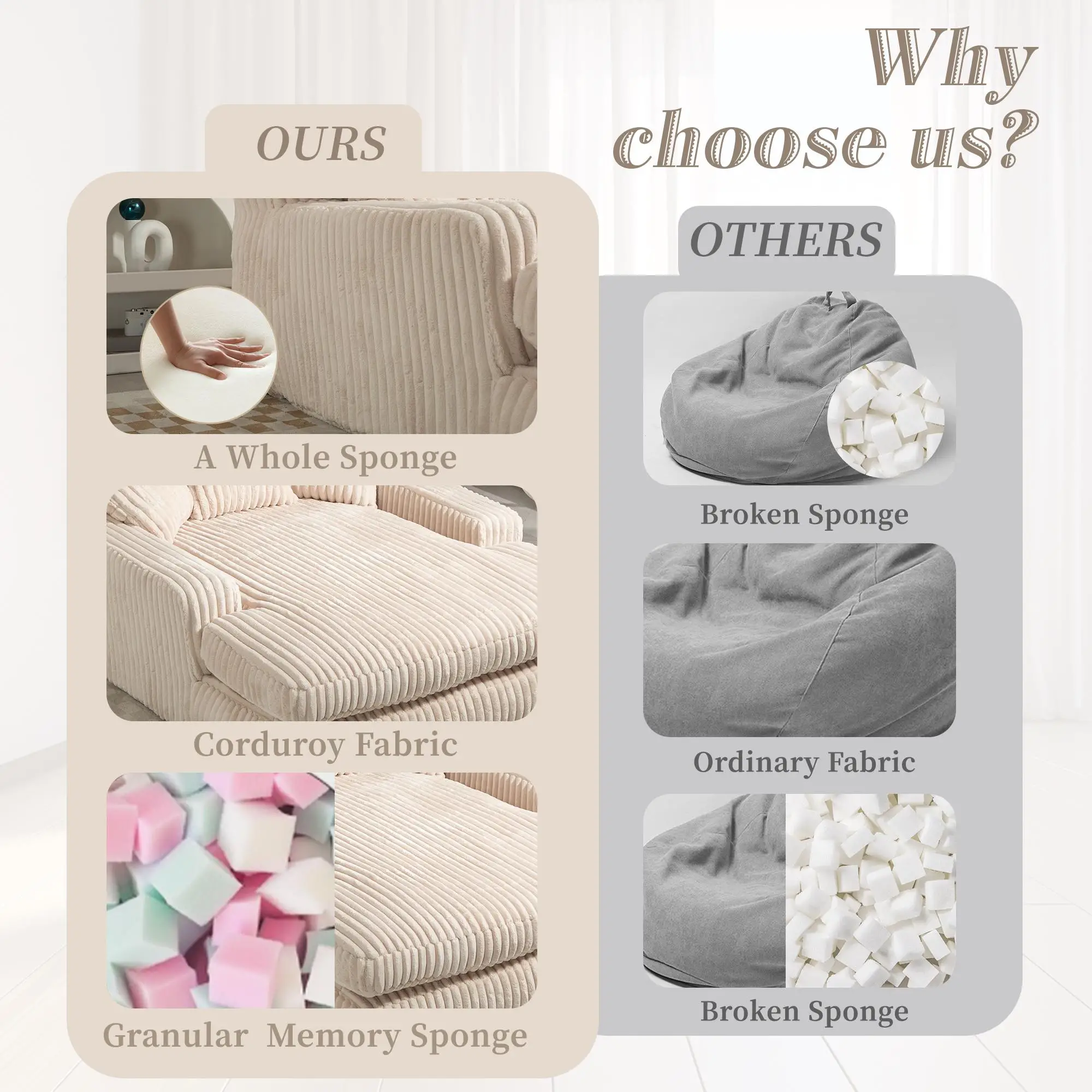 Corduroy Sofa Bed 155 x 125 x 63cm - Beige - 8