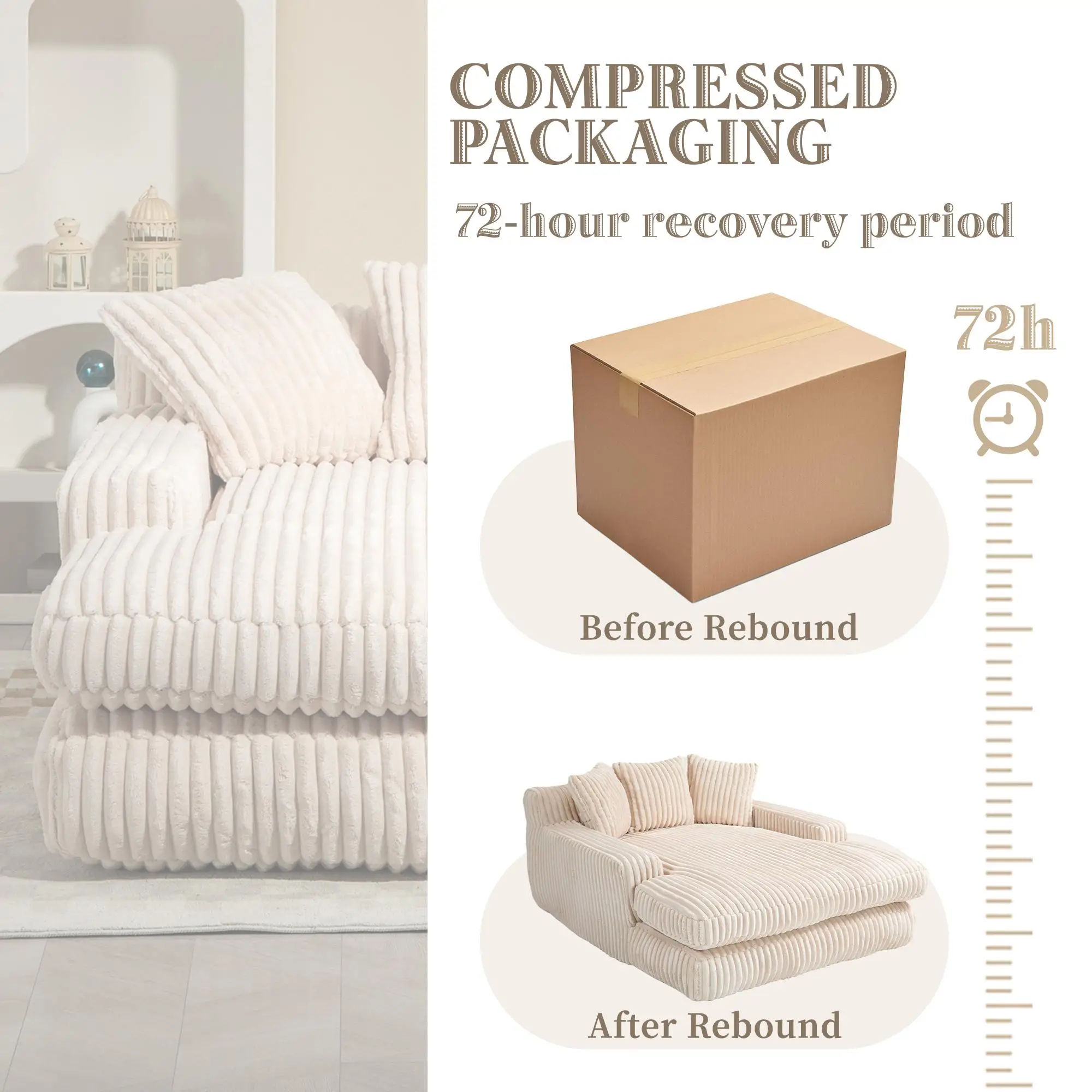 Corduroy Sofa Bed 155 x 125 x 63cm - Beige - 9