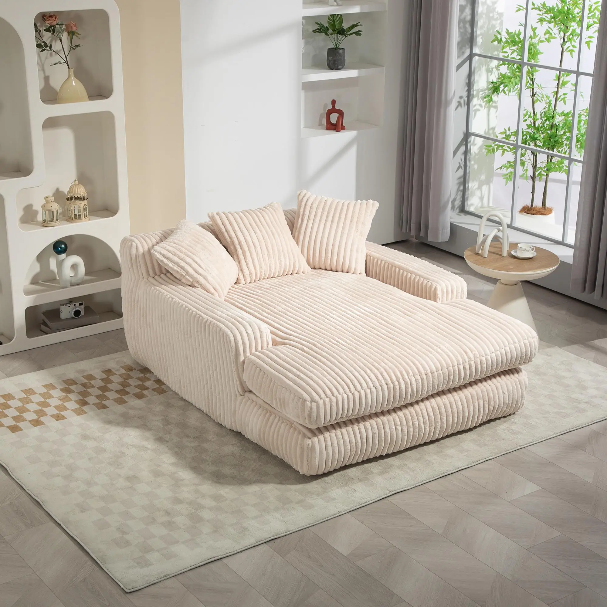 Corduroy Sofa Bed 155 x 125 x 63cm - Beige - 11