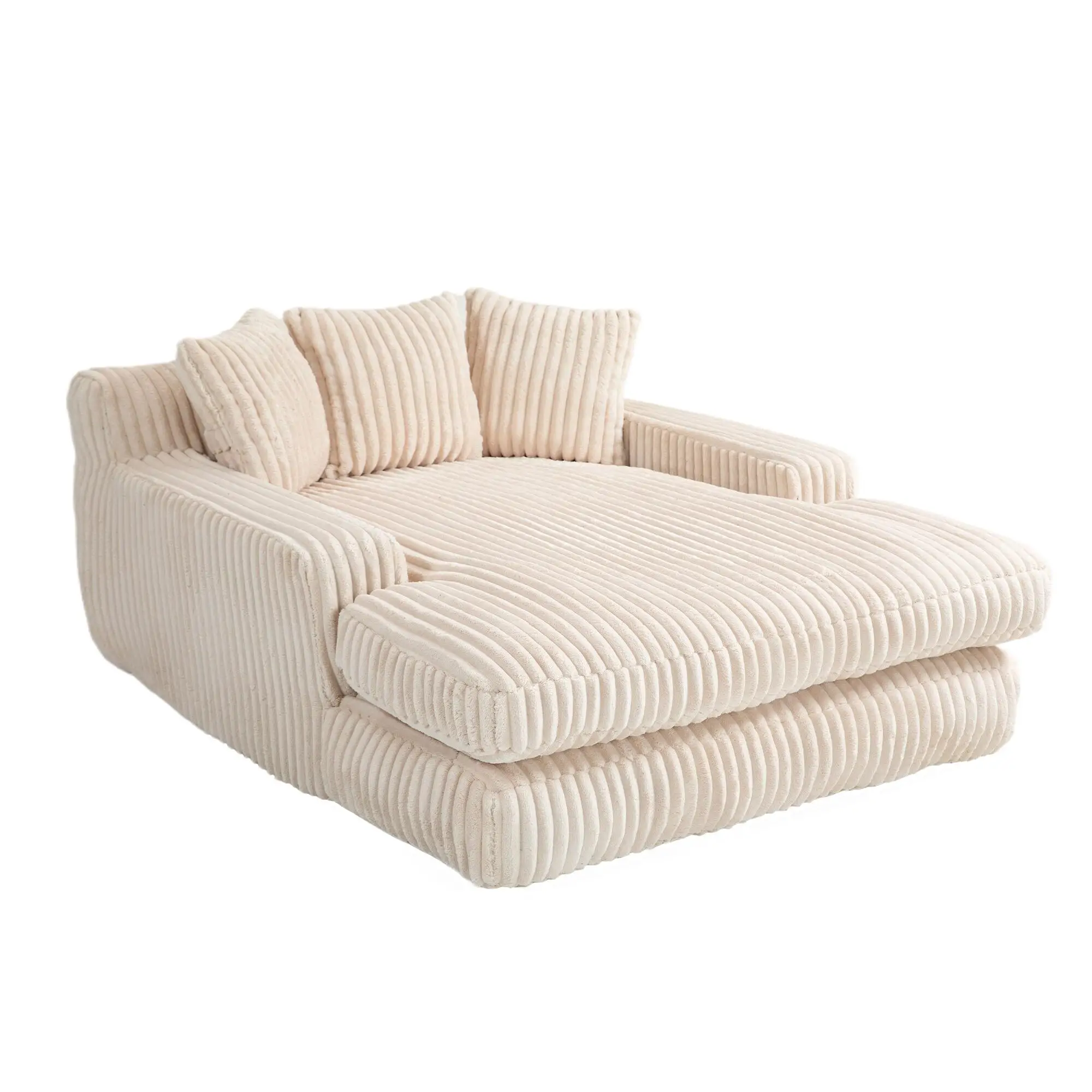 Corduroy Sofa Bed 155 x 125 x 63cm - Beige - 12