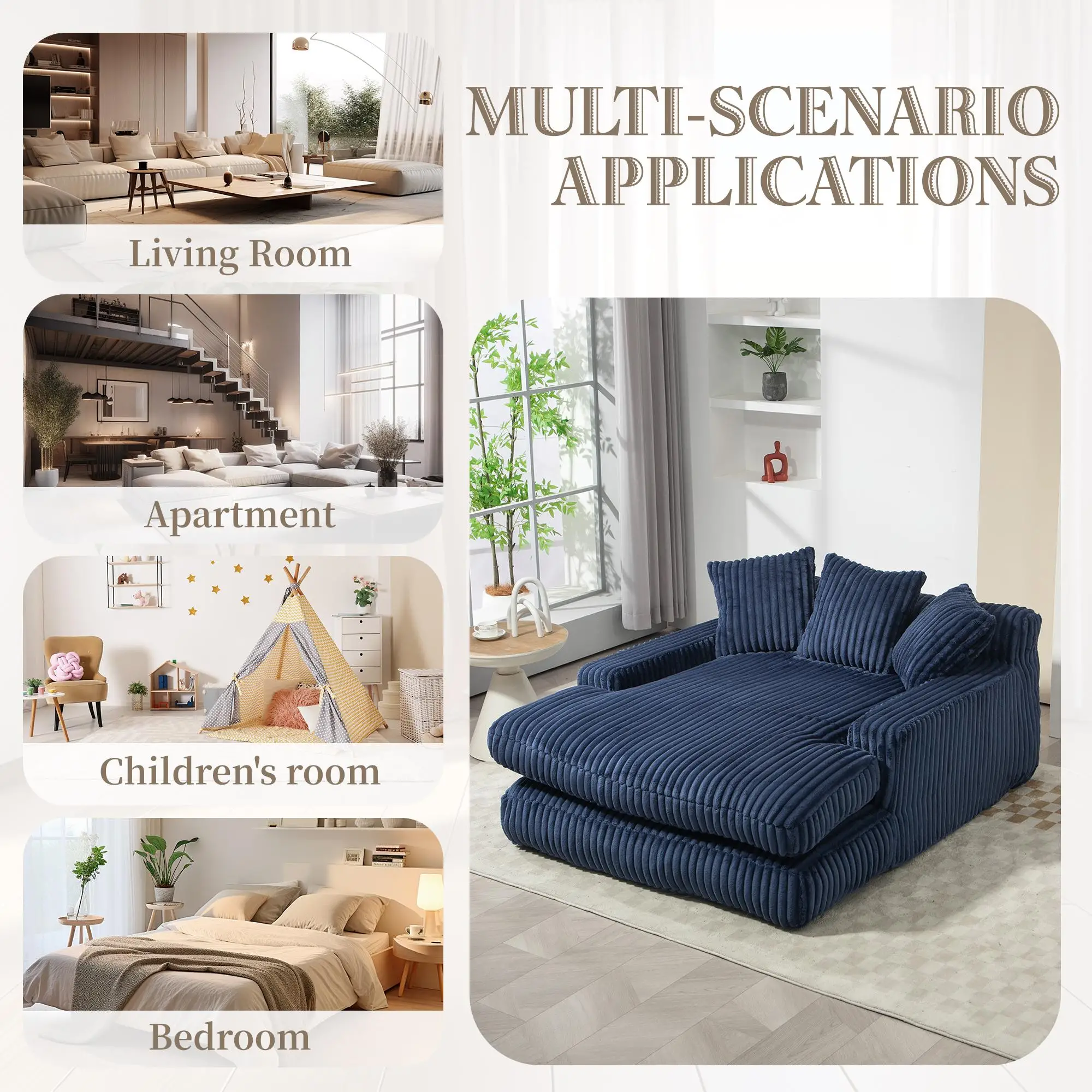 Corduroy Sofa Bed 155 x 125 x 63cm - Navy - 5