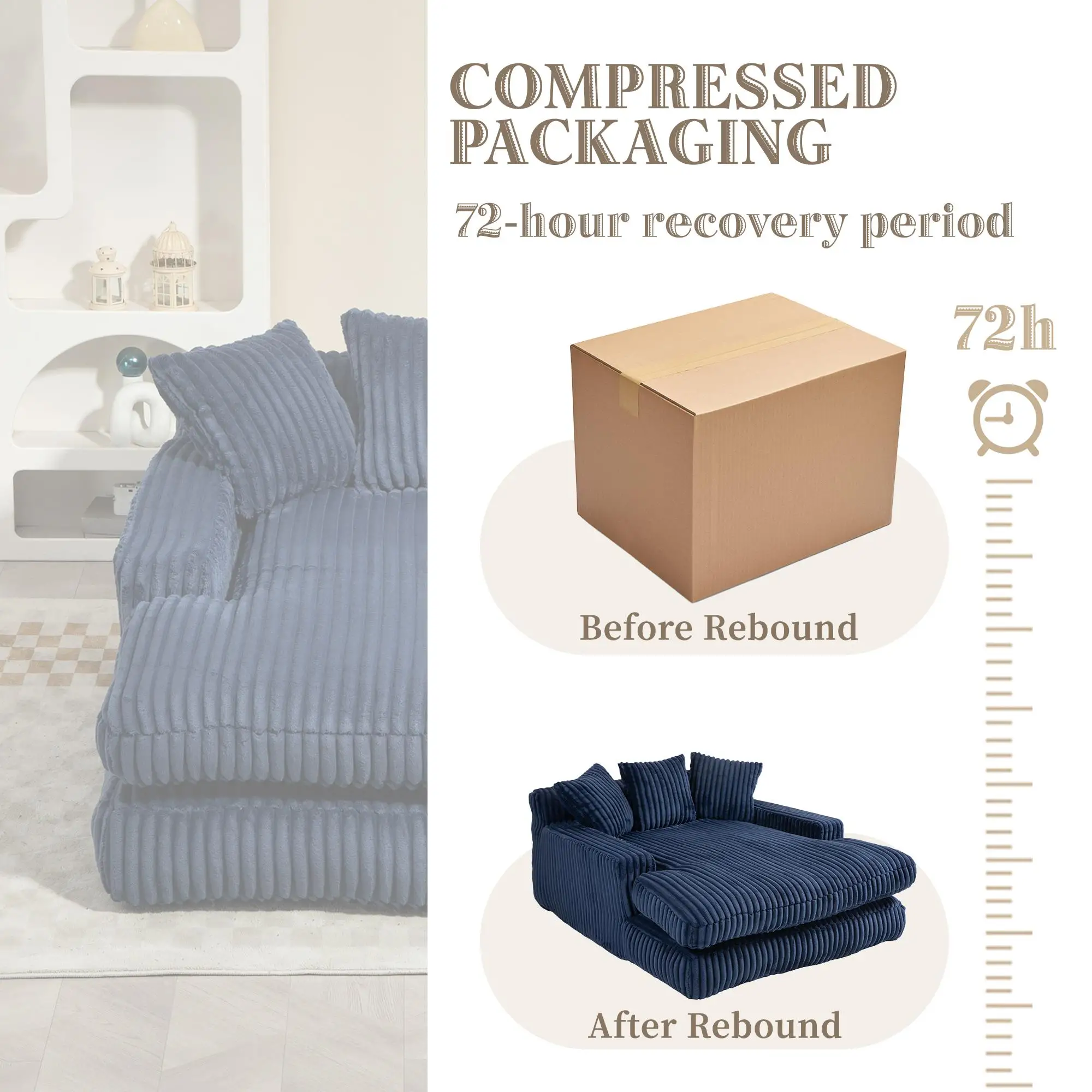 Corduroy Sofa Bed 155 x 125 x 63cm - Navy - 8