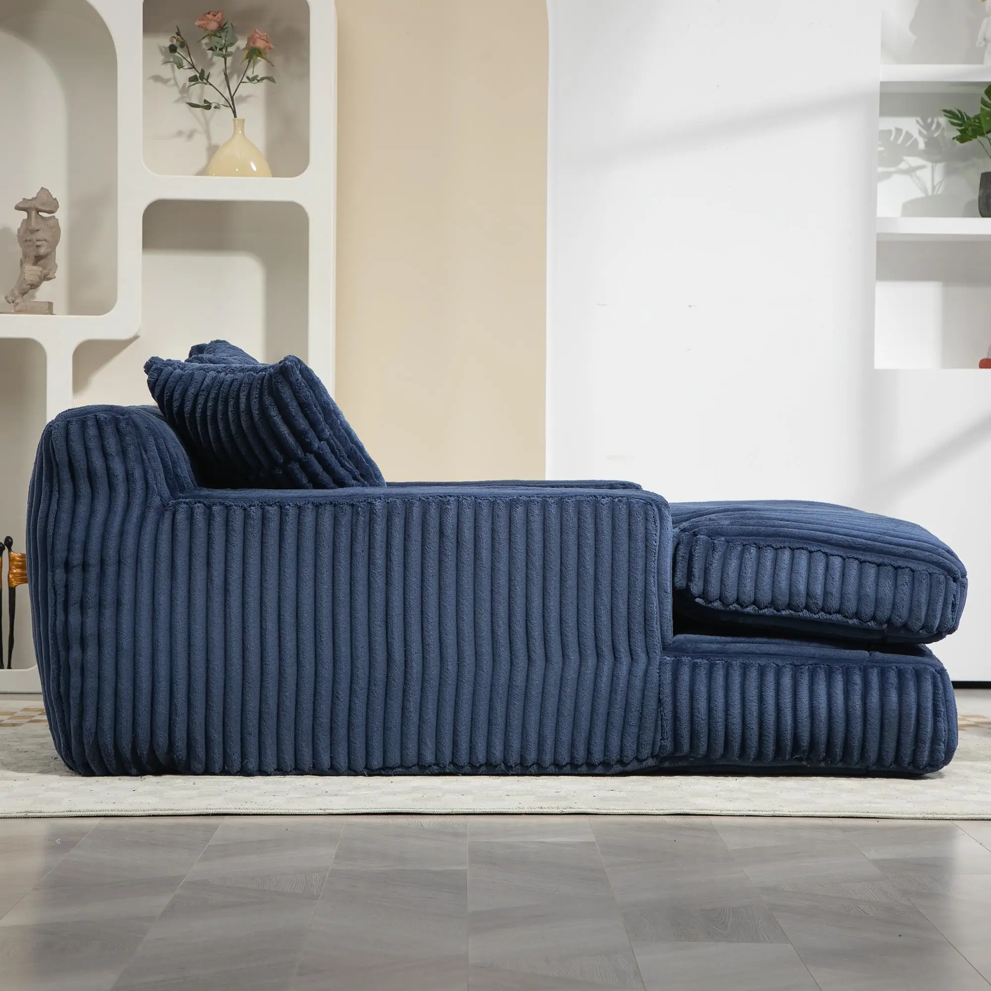 Corduroy Sofa Bed 155 x 125 x 63cm - Navy - 9