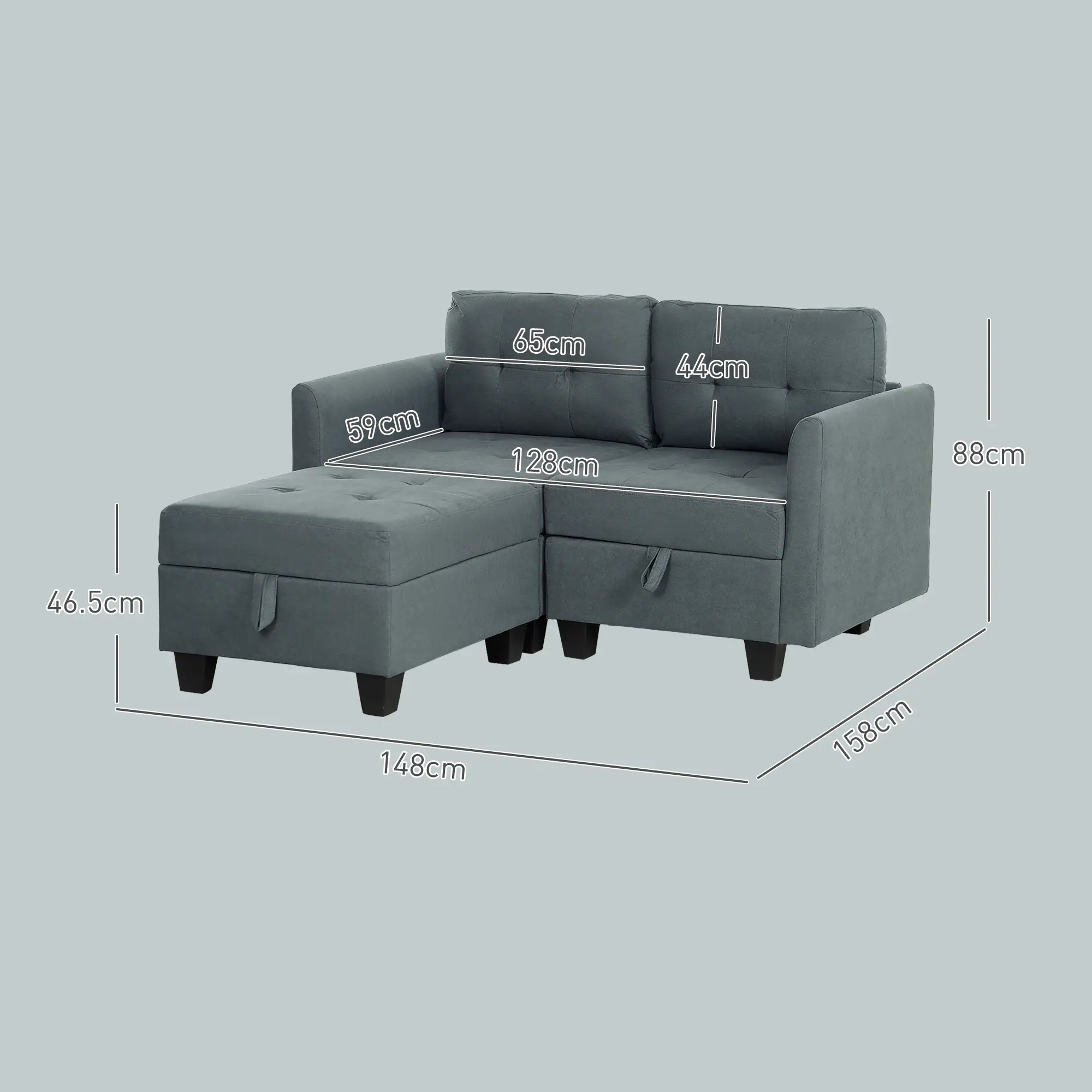 Sofa 148 x 158 x 88cm, Dark Grey - Dark Grey - 3